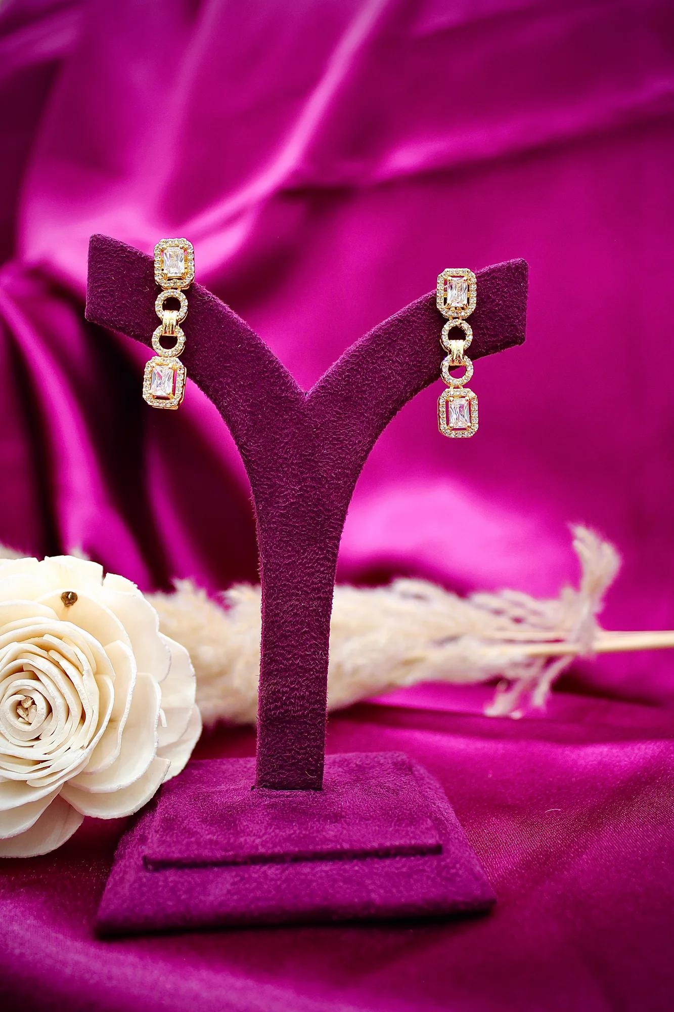 Elegant Rose Gold-Plated CZ Y-Drop Necklace Set with Matching Drop Earrings — Image 5