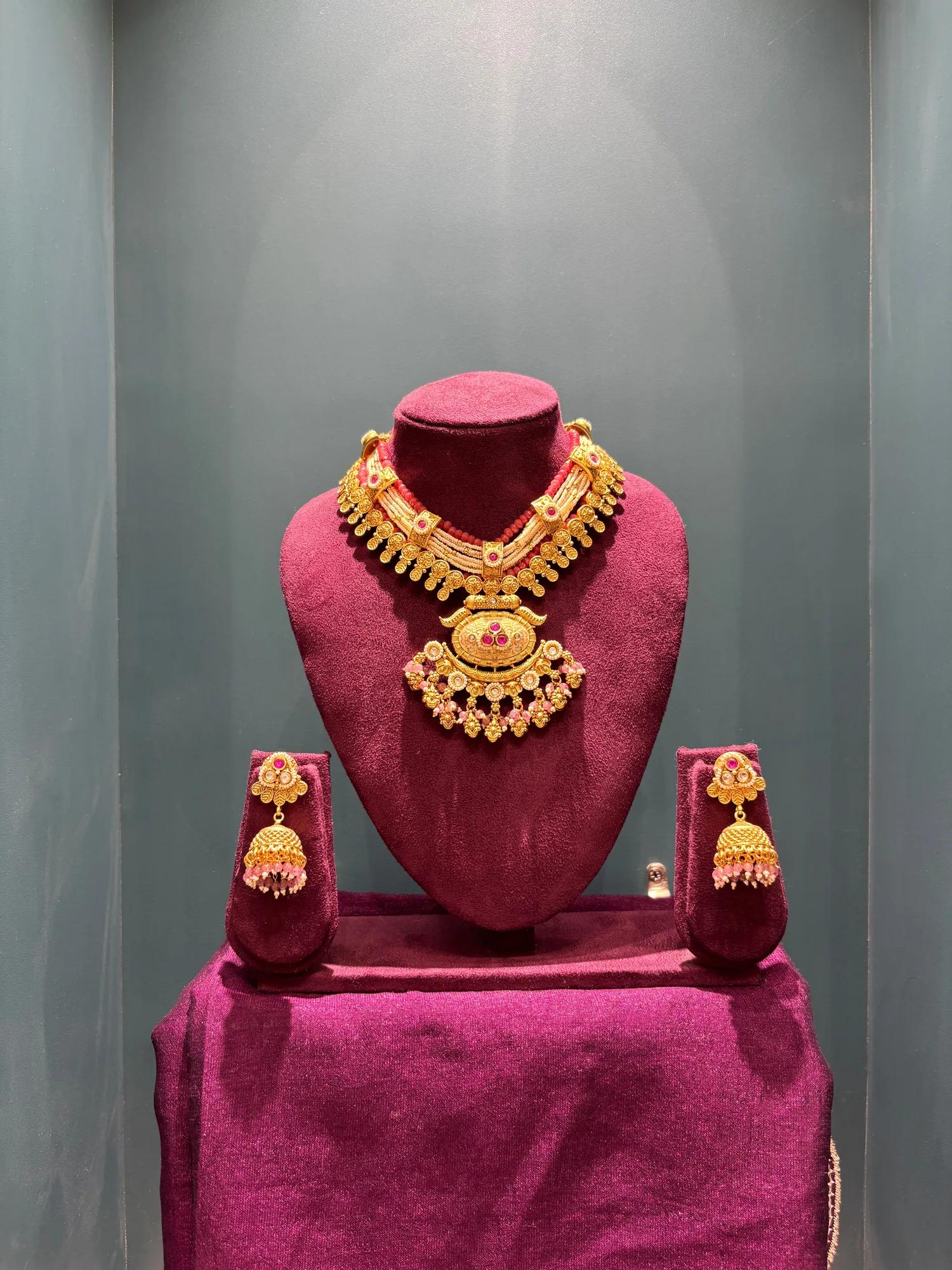 Traditional Maharashtrian Antique Gold-Plated Choker Necklace Set