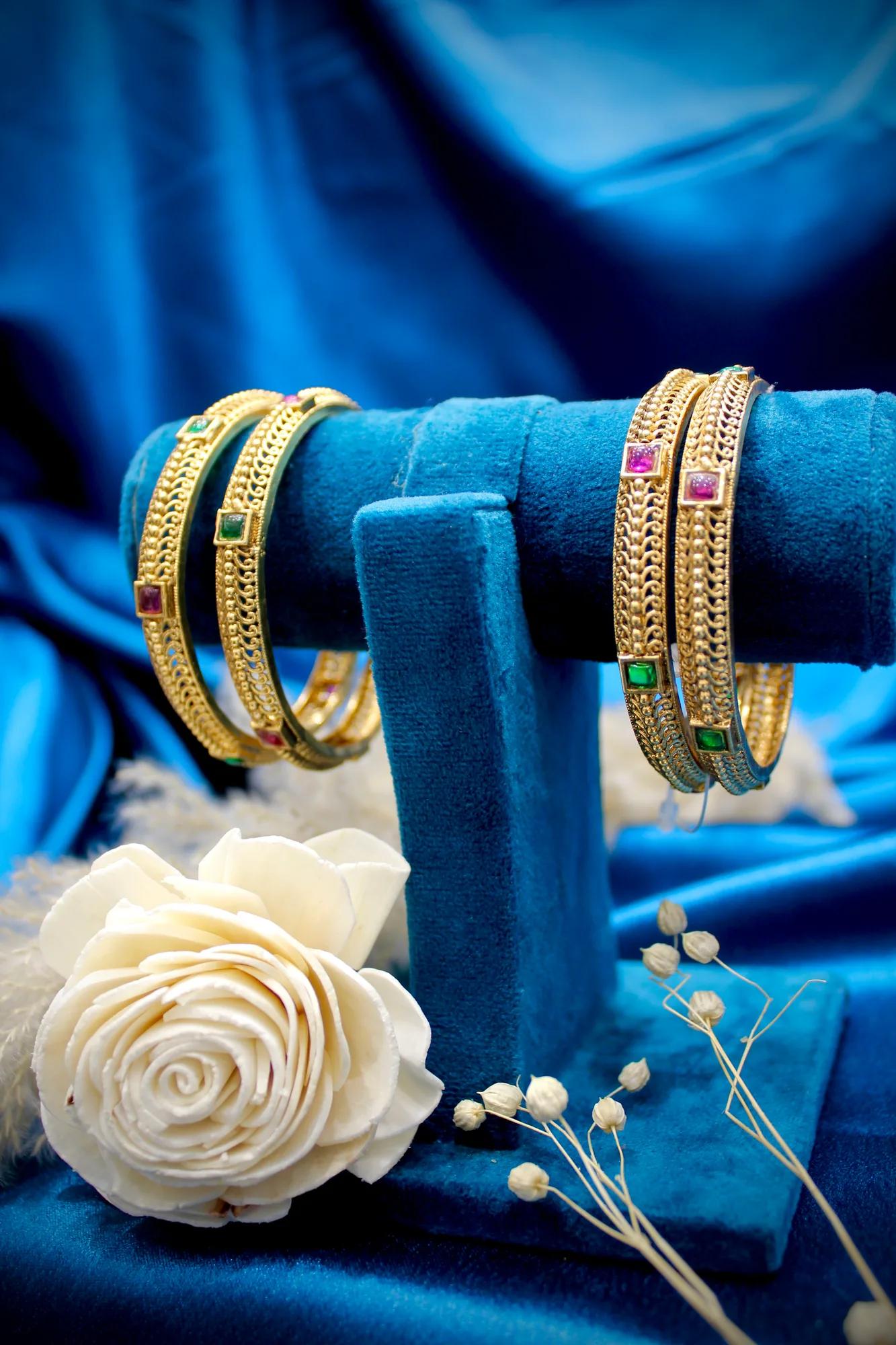 Ruby & Emerald Antique Designer Bangles Set — Image 2