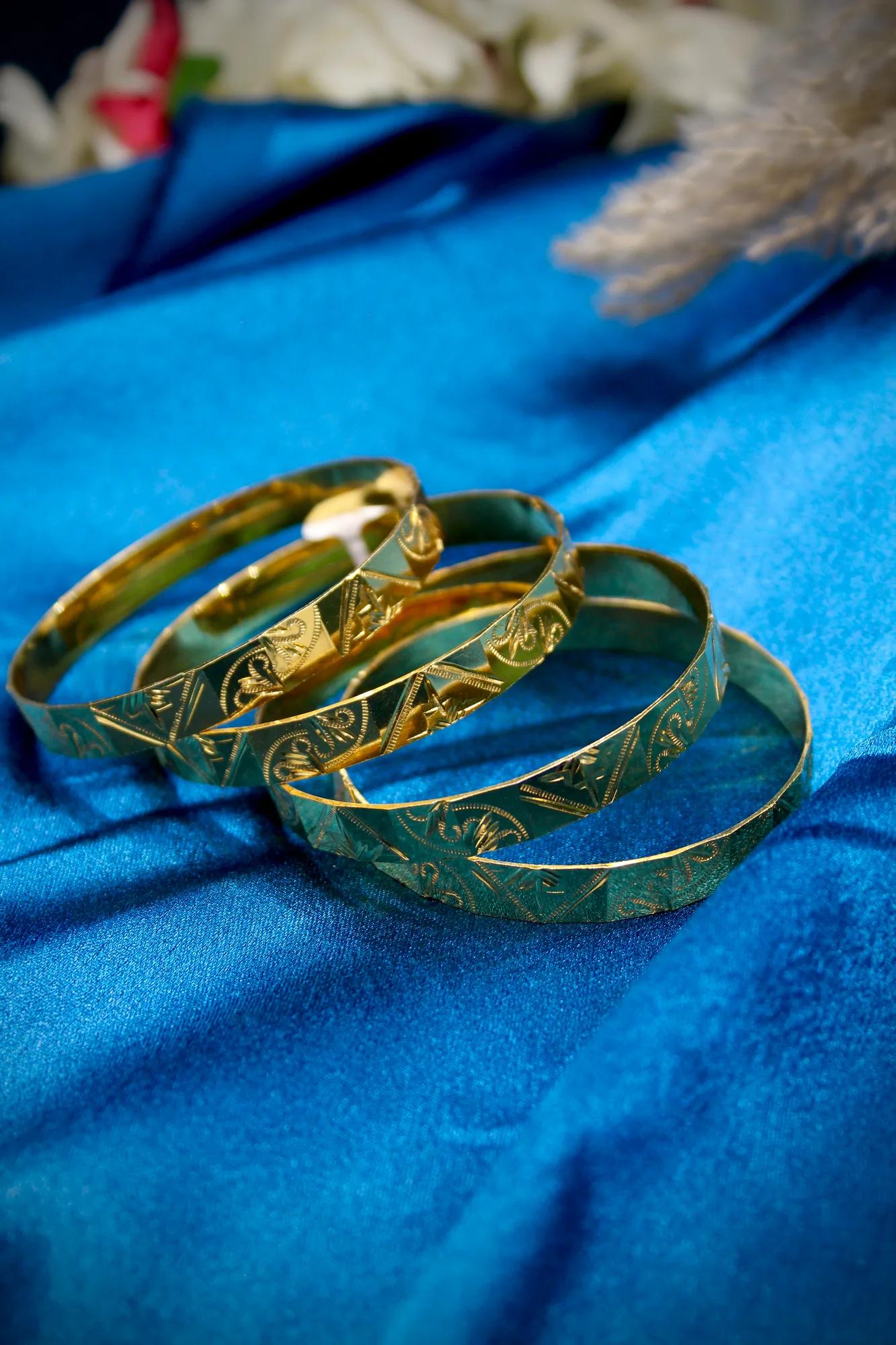 Classic Engraved Gold Finish Bangles (Set of 4) — Image 3