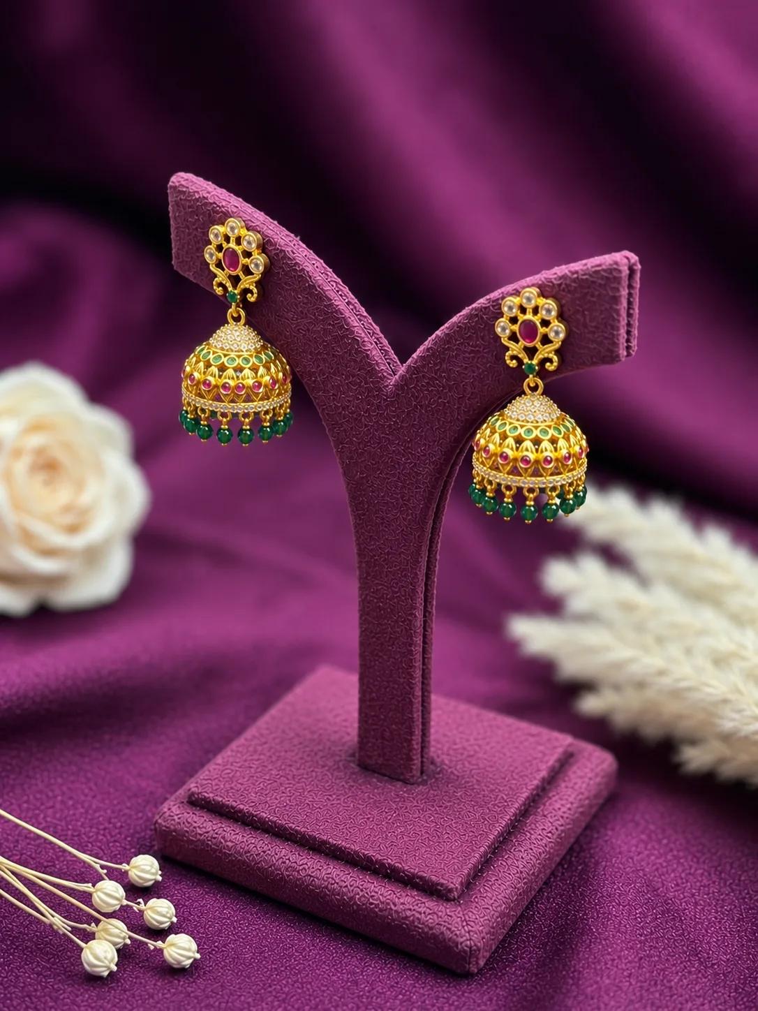 Royal Ruby & Emerald AD Jhumka Earrings
