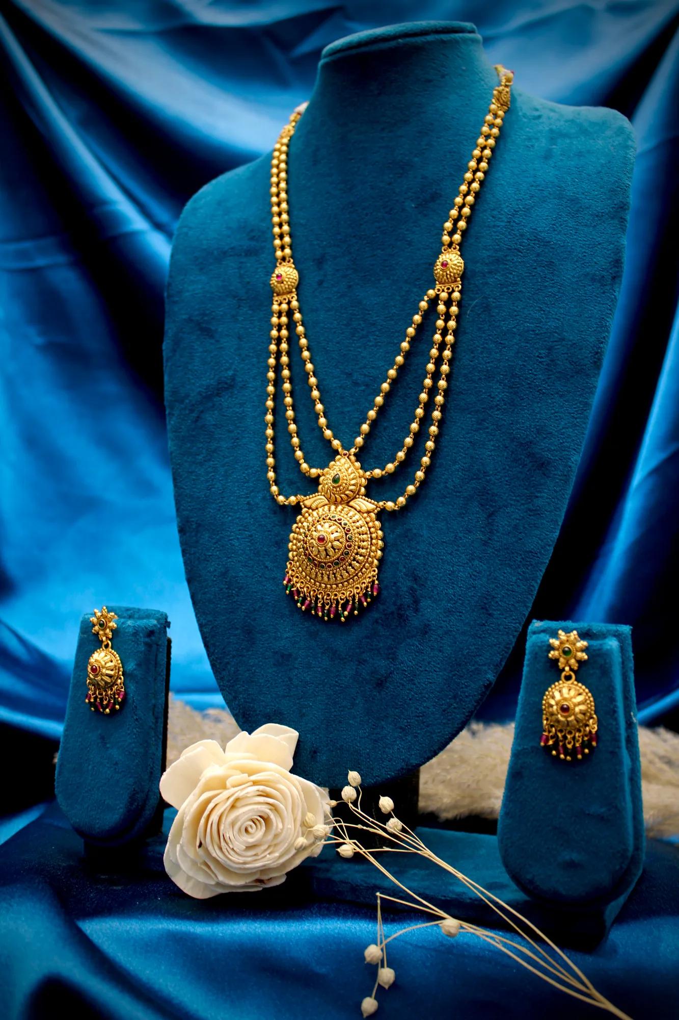 Royal Antique Layered Temple Pendant Necklace Set — Image 2