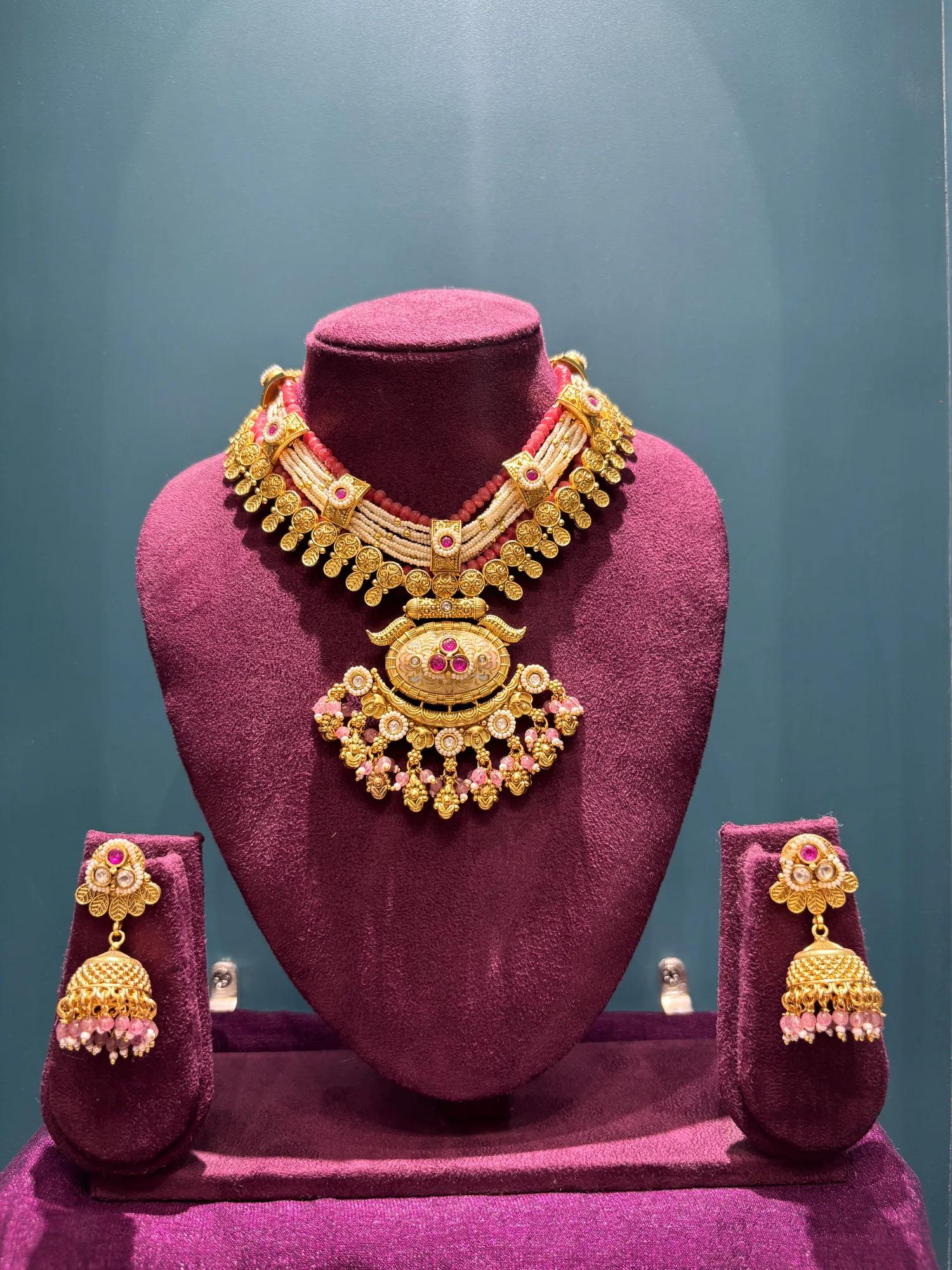 Traditional Maharashtrian Antique Gold-Plated Choker Necklace Set — Image 2