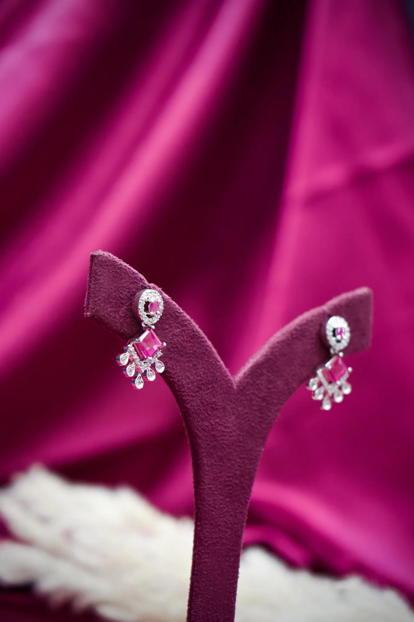 Pink Stone Crystal Drop Earrings — Image 2