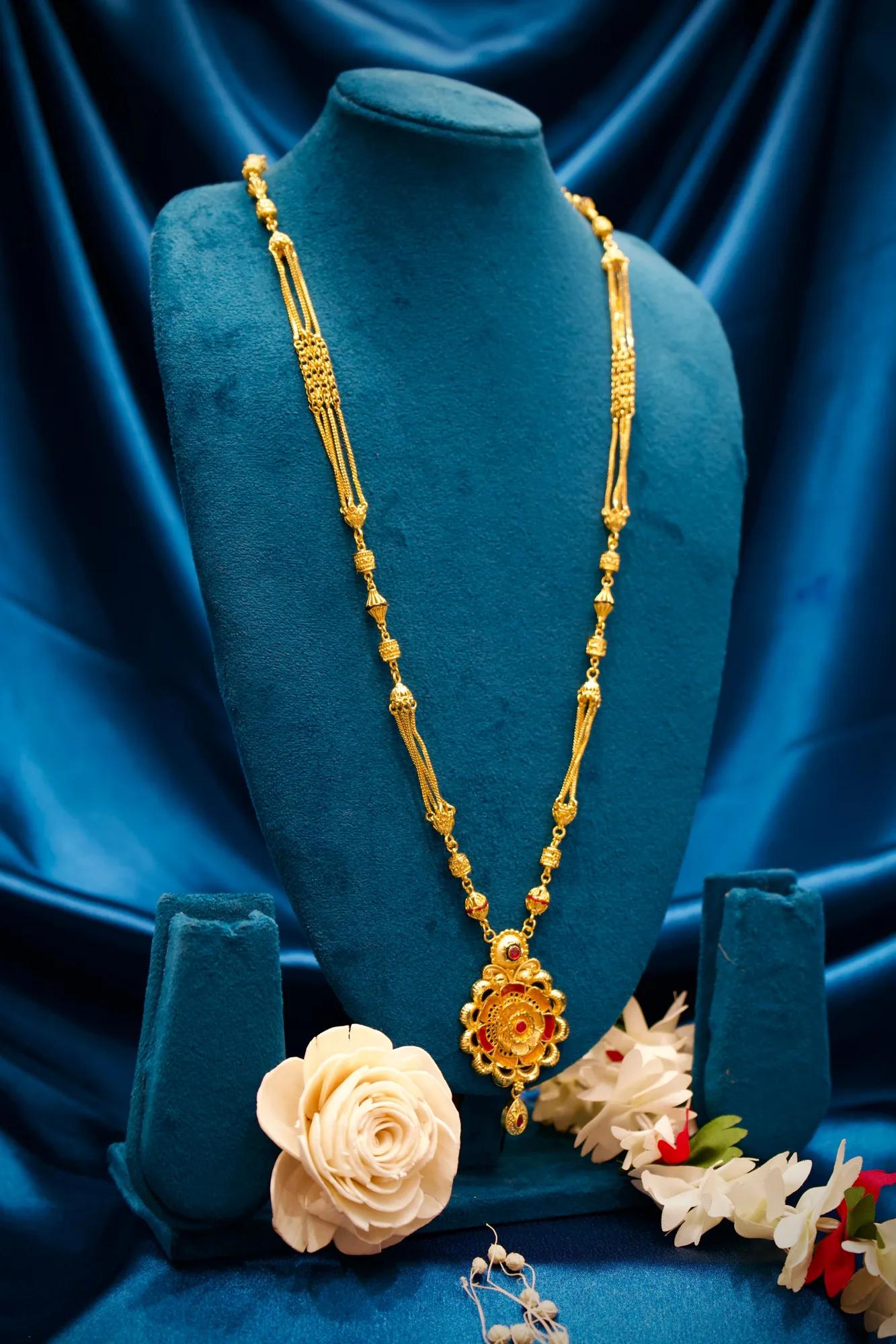 Floral Ruby Accent Long Chain Mangalsutra — Image 2