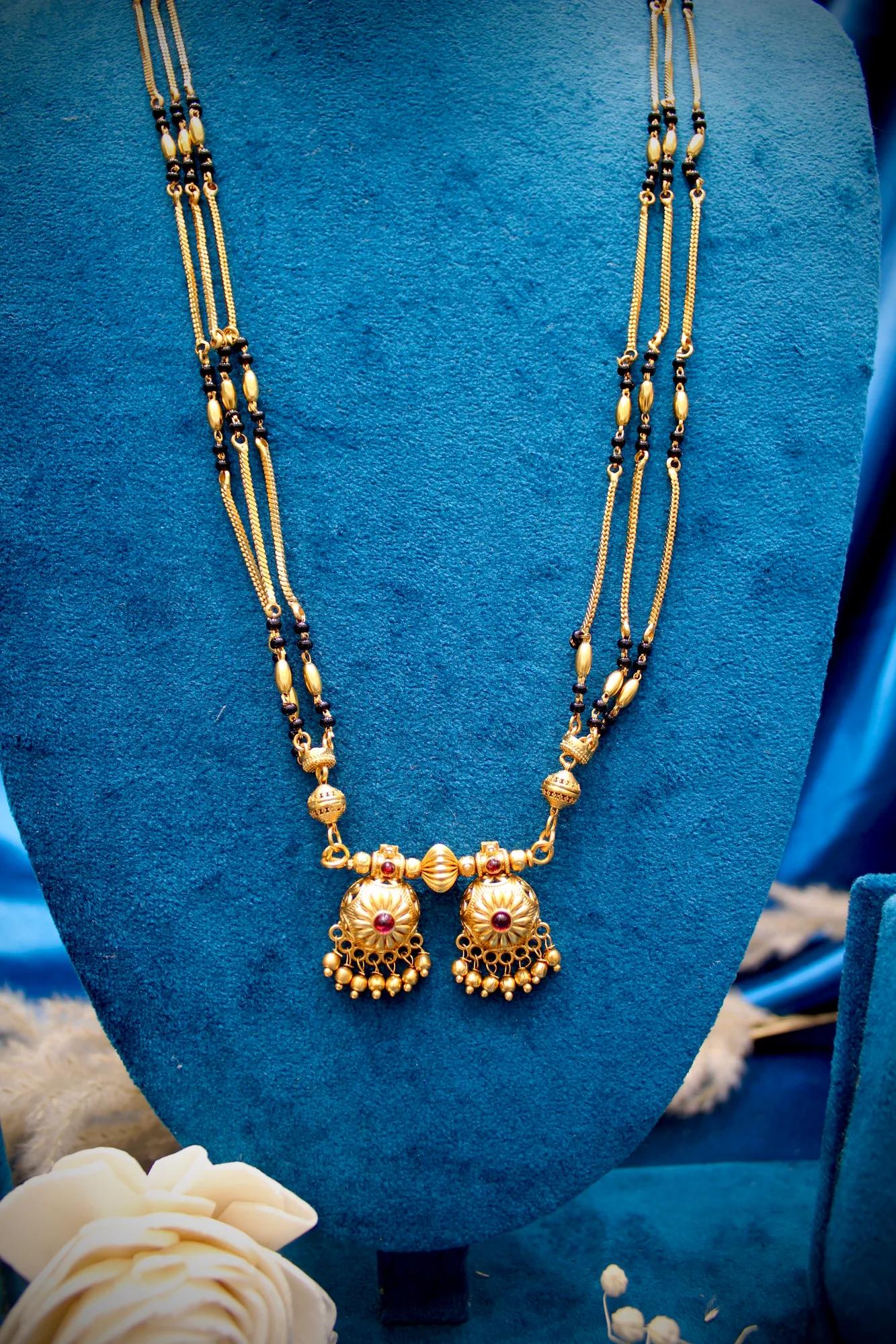 Classic Long Twin Pendant Gold-Tone Mangalsutra — Image 4