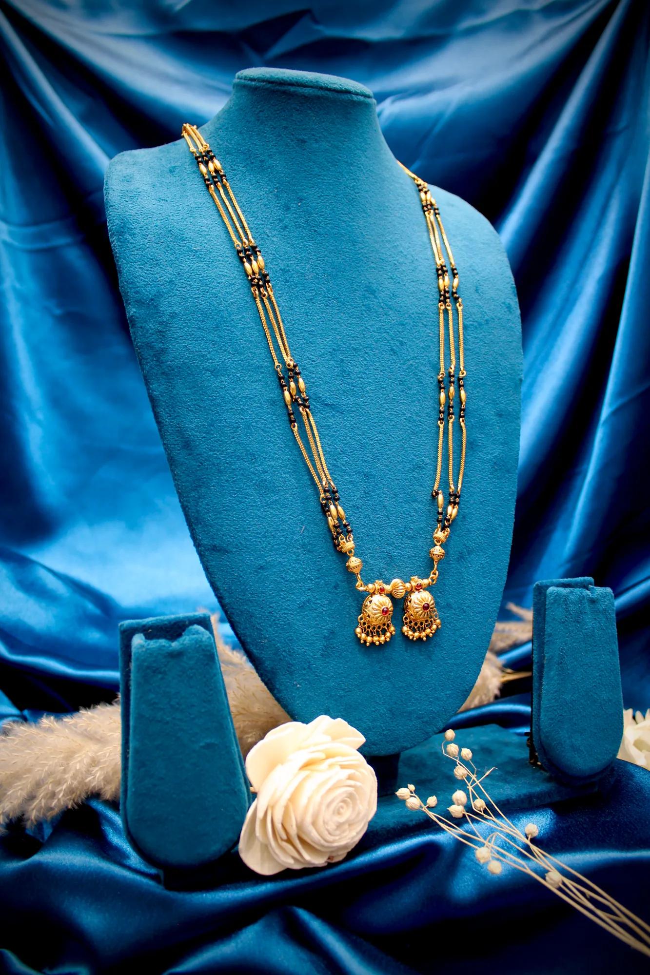 Classic Long Twin Pendant Gold-Tone Mangalsutra — Image 2