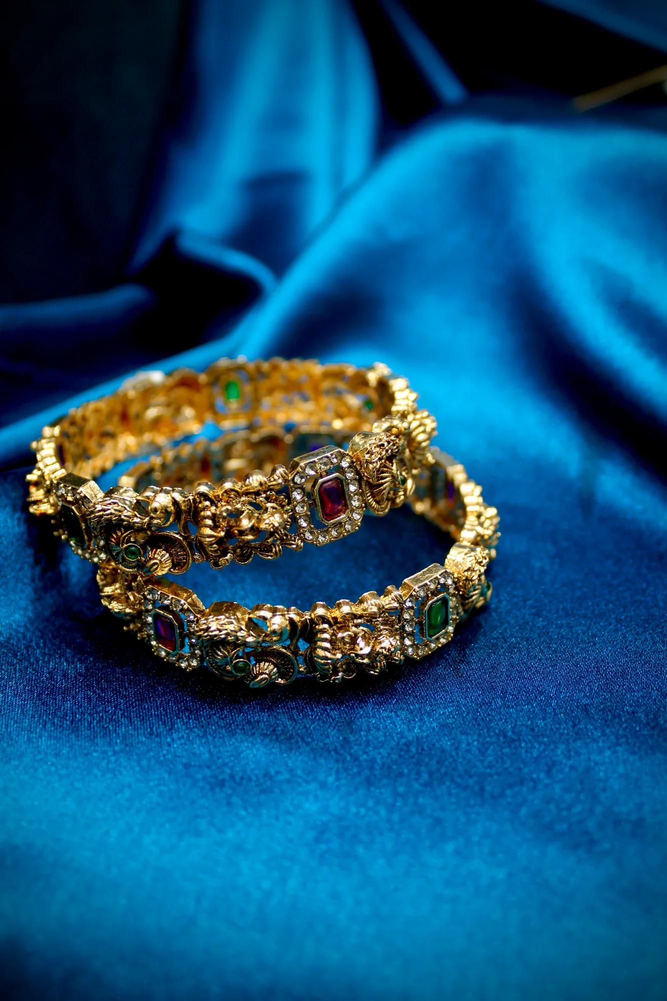 Antique Temple Peacock Designer Kada Bangles — Image 3