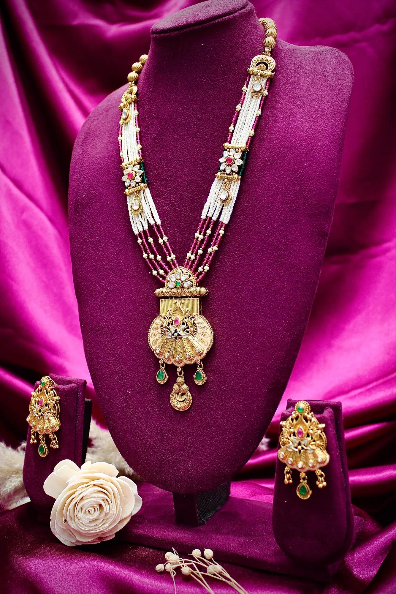 Royal Peacock Motif Pearl Mala Pendant Necklace — Image 3
