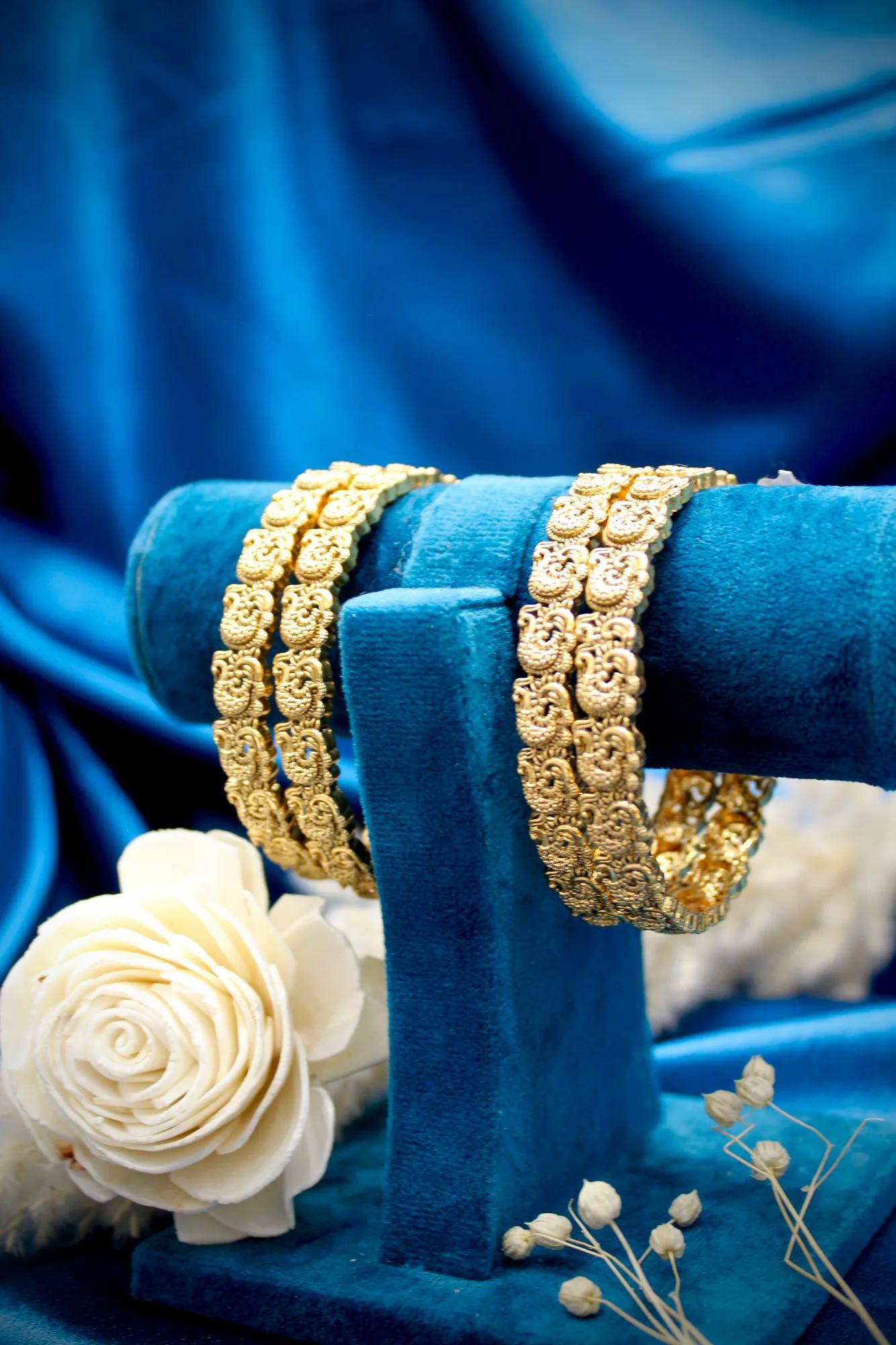 Antique Peacock Motif Designer Bangles Set — Image 2