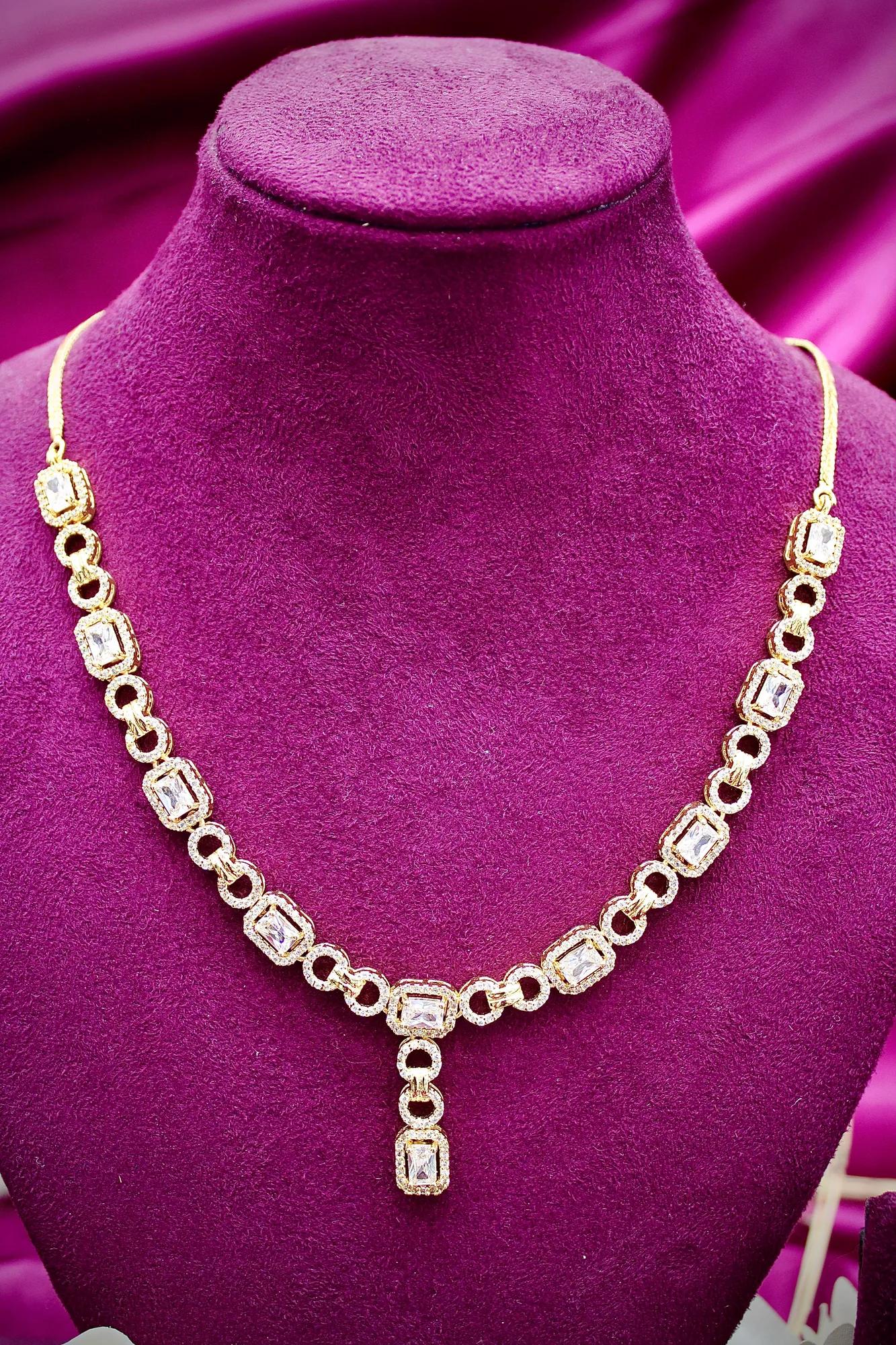 Elegant Rose Gold-Plated CZ Y-Drop Necklace Set with Matching Drop Earrings — Image 4