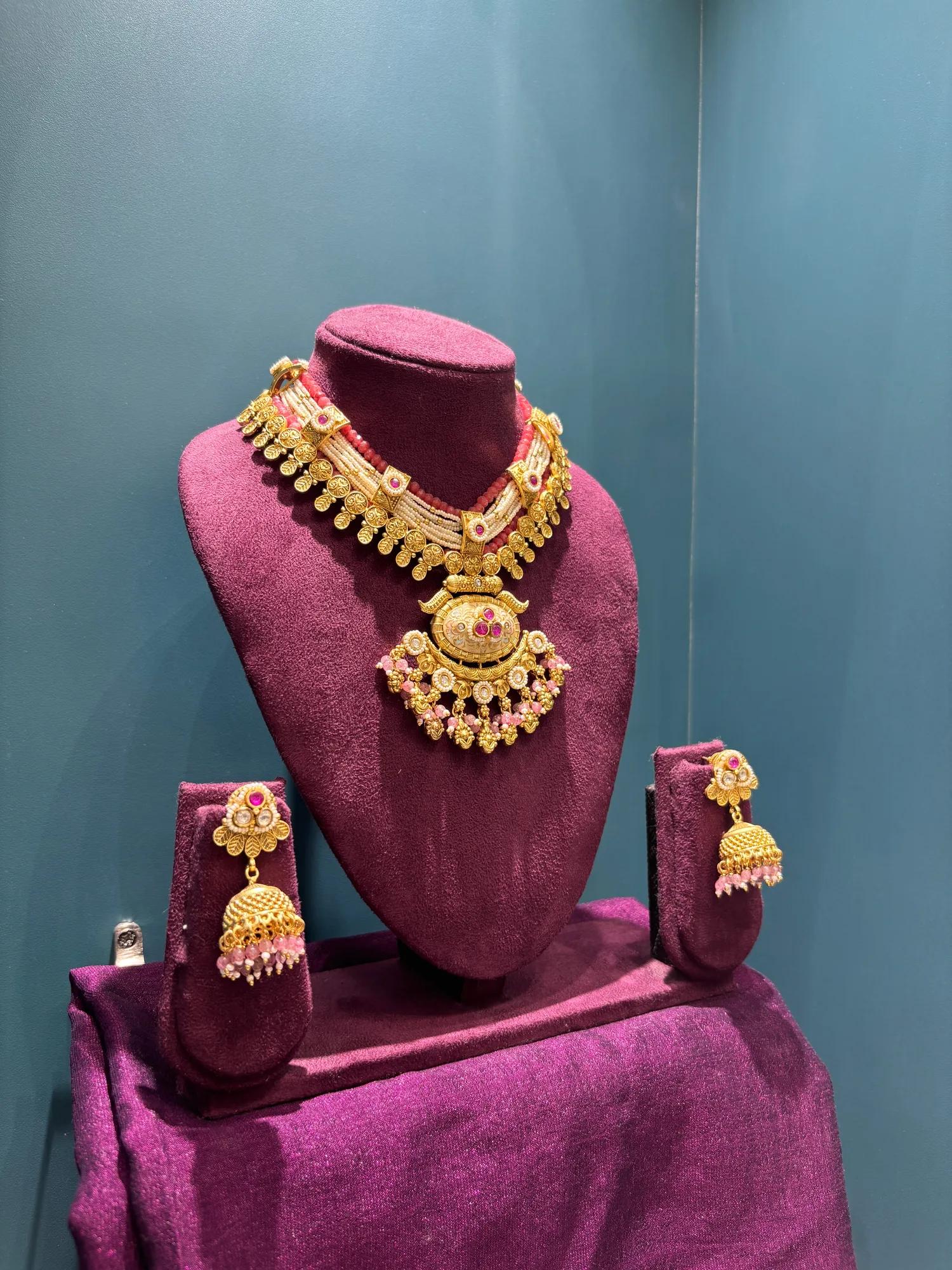 Traditional Maharashtrian Antique Gold-Plated Choker Necklace Set — Image 3