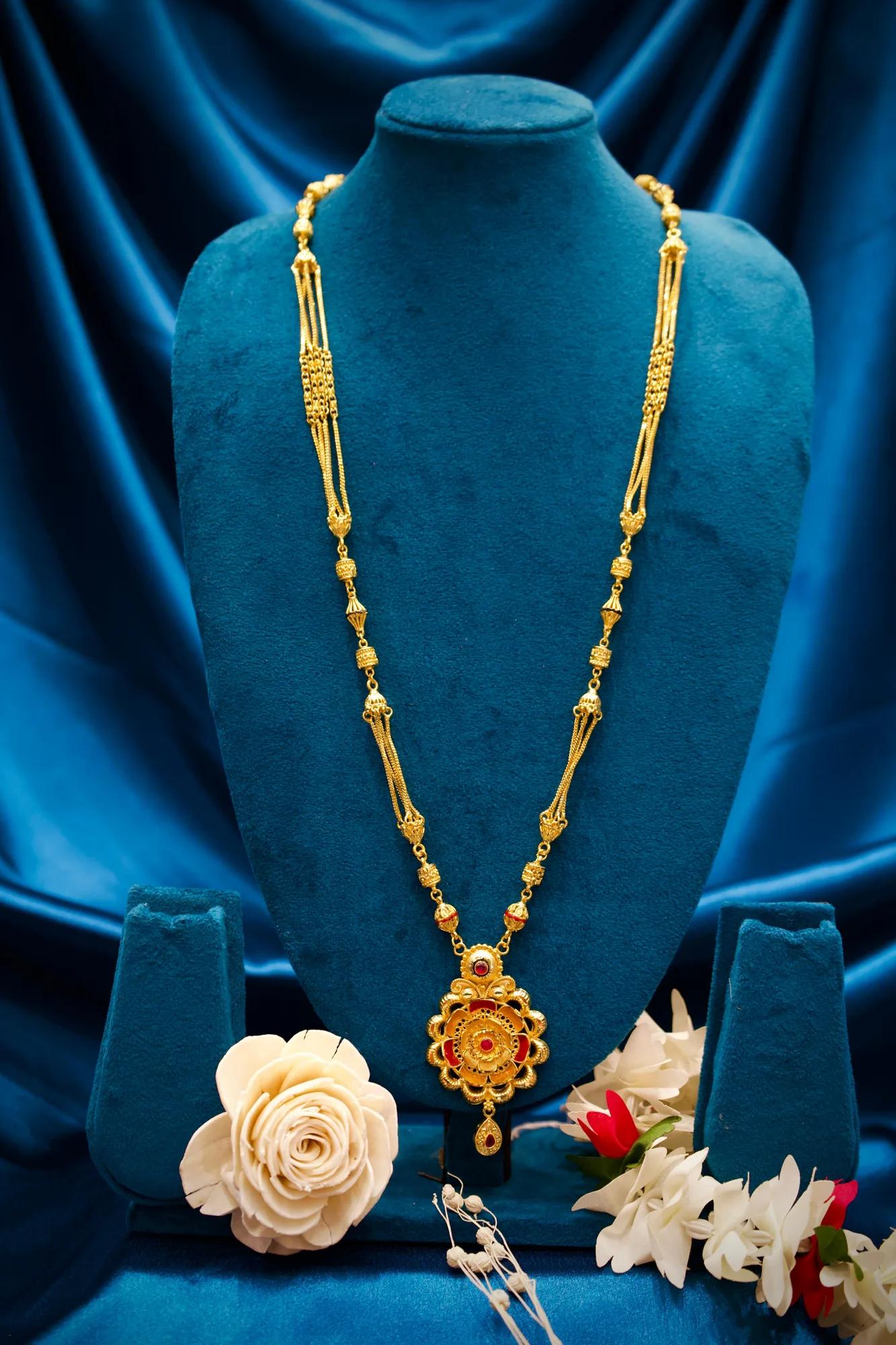 Floral Ruby Accent Long Chain Mangalsutra