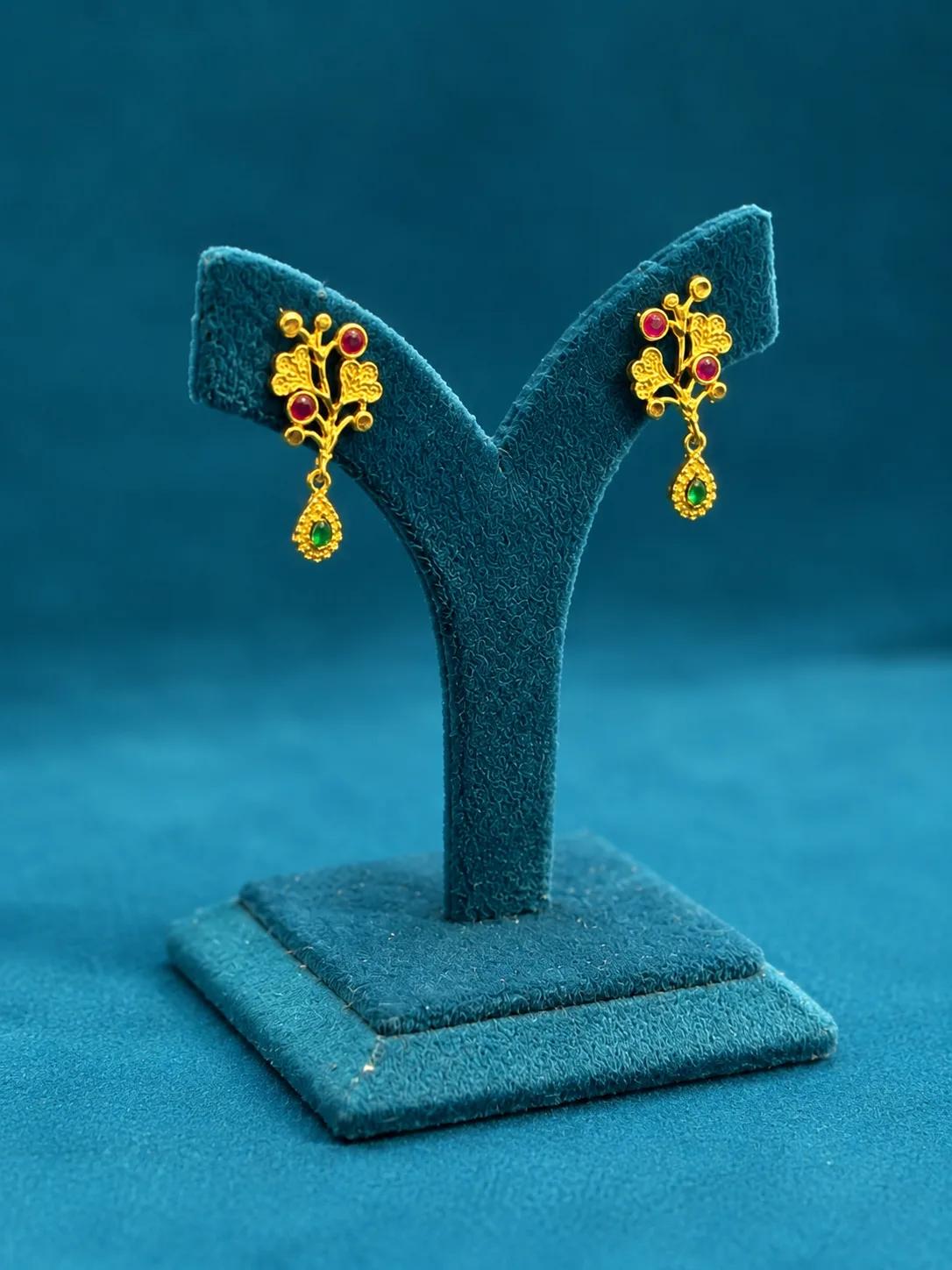 Elegant Floral AD Drop Stud Earrings with Emerald Accent