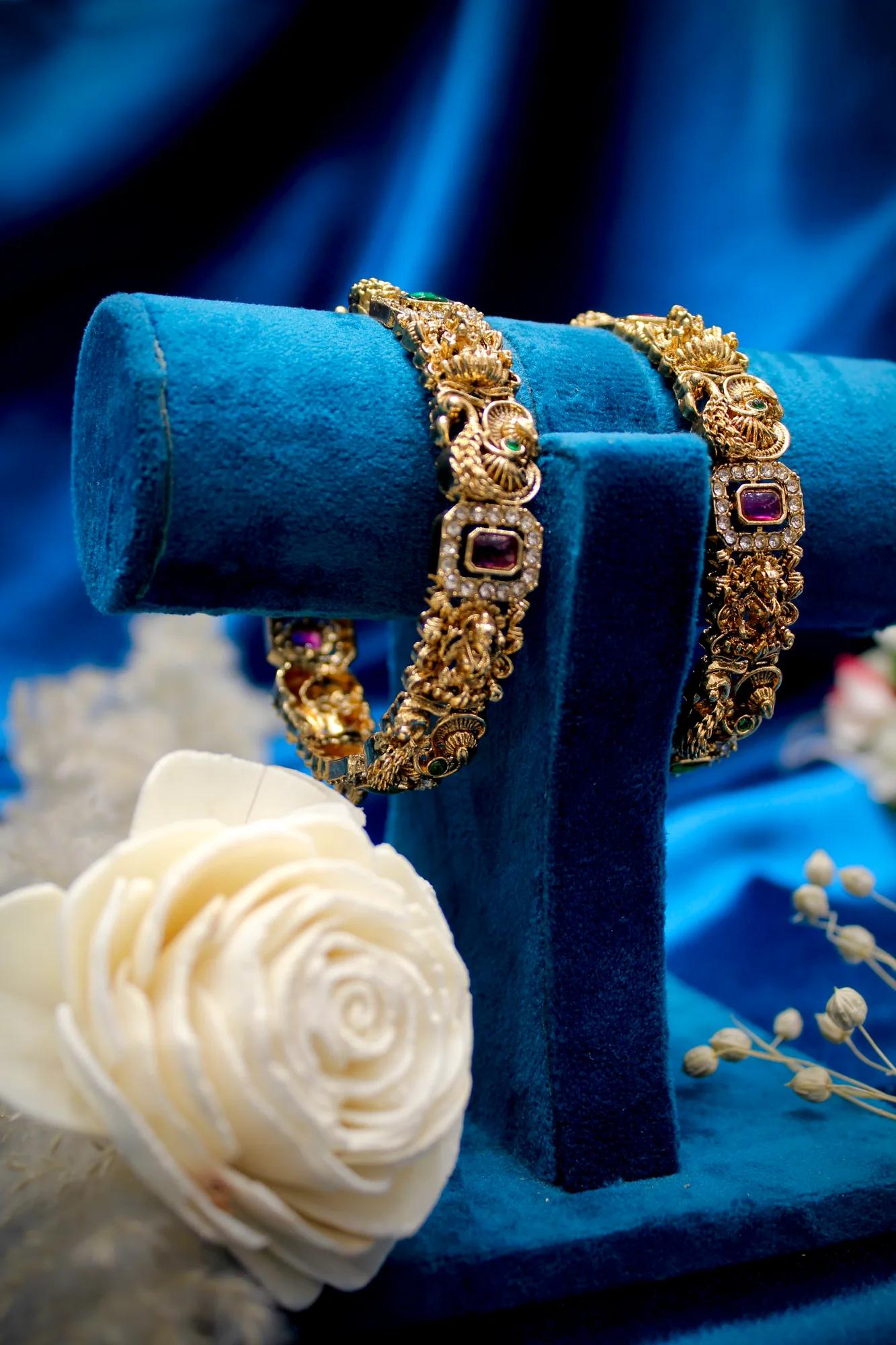 Antique Temple Peacock Designer Kada Bangles — Image 2