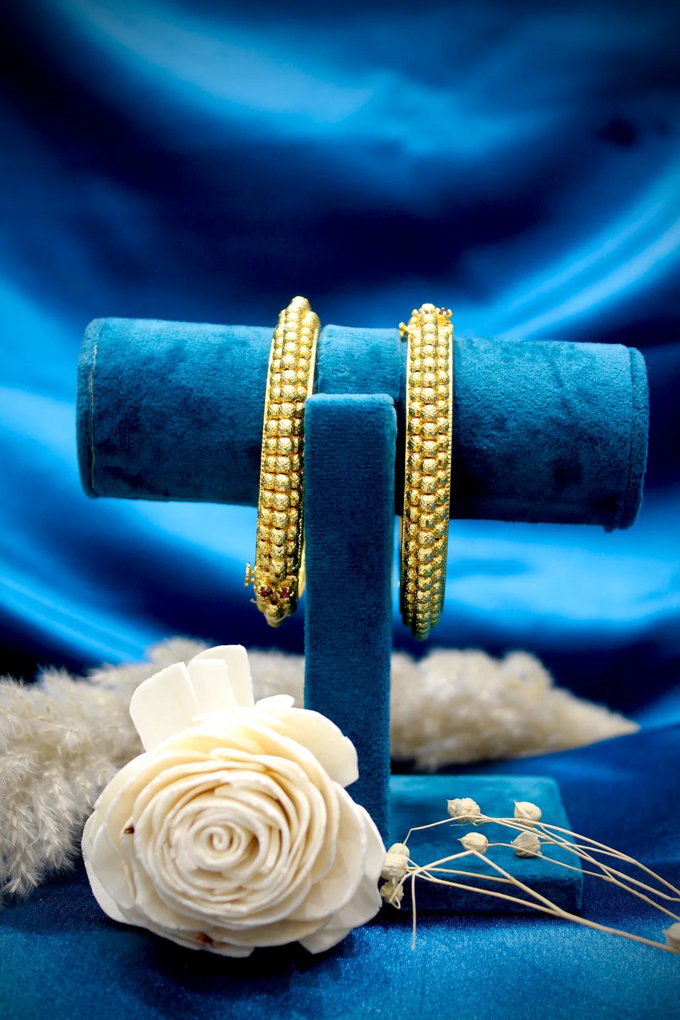 Classic Gold Beaded Bangles (Set of 2)