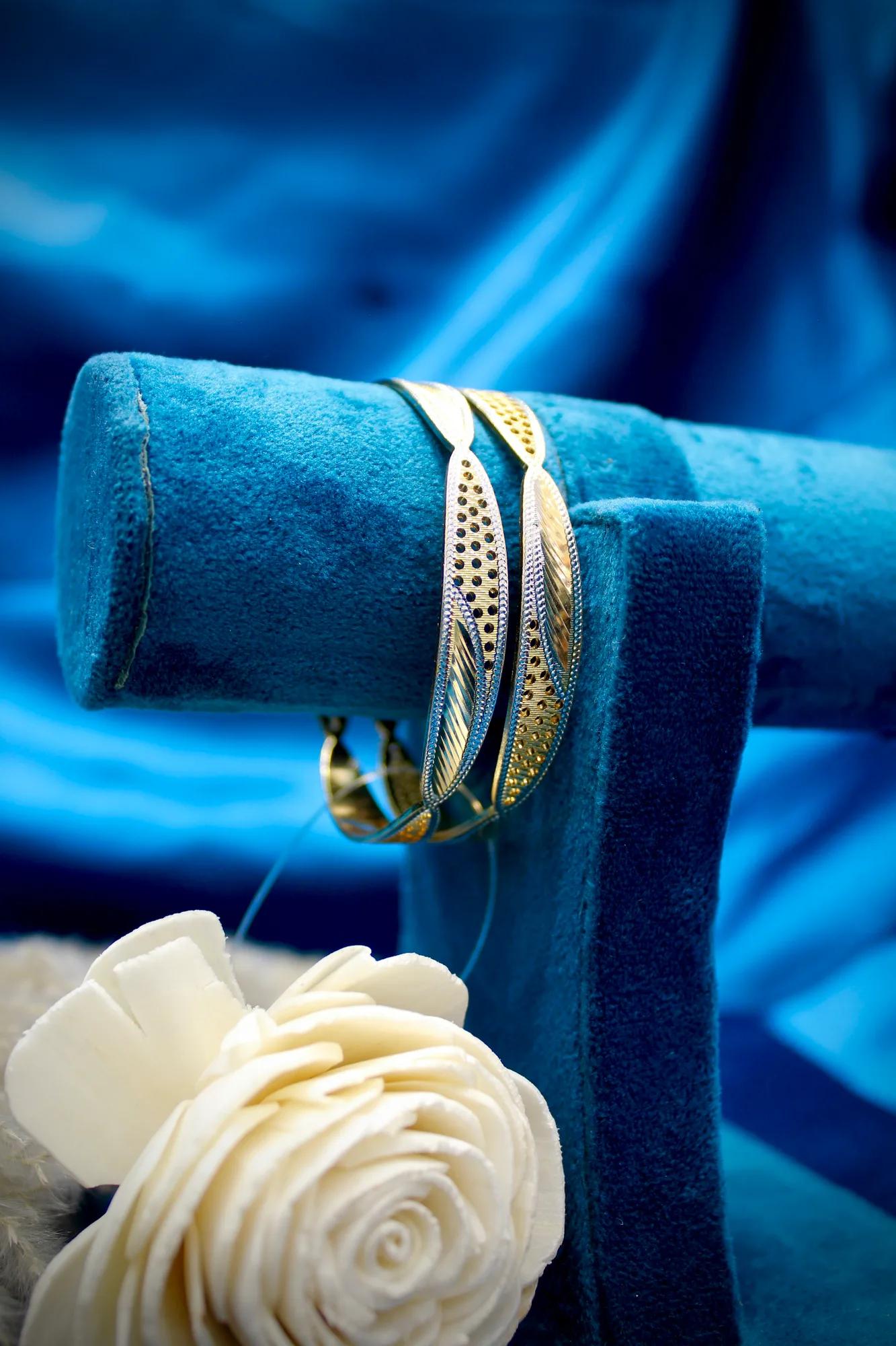 Minimalist Textured Gold Finish Bangles (Set of 3) — Image 2