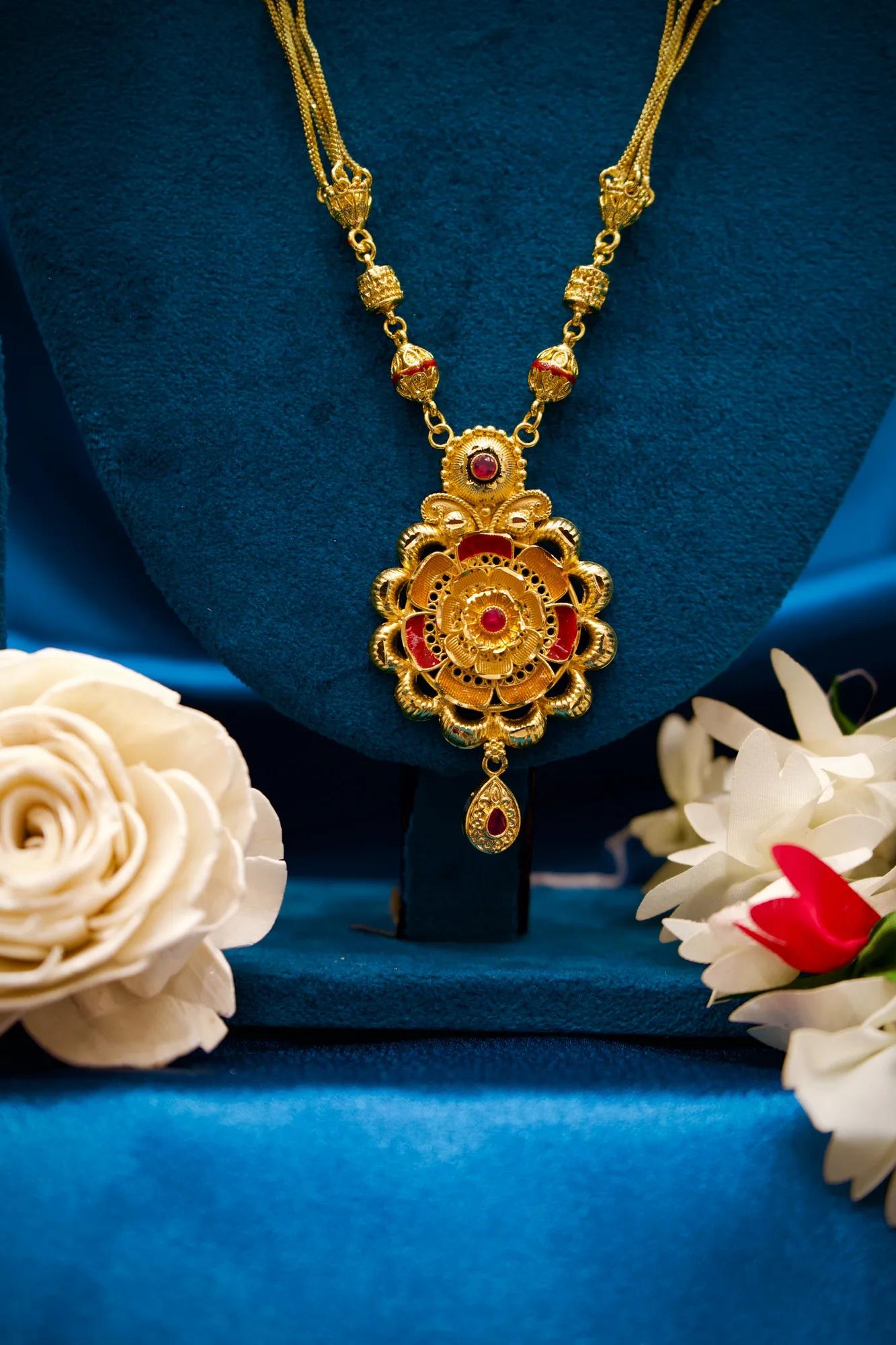 Floral Ruby Accent Long Chain Mangalsutra — Image 4