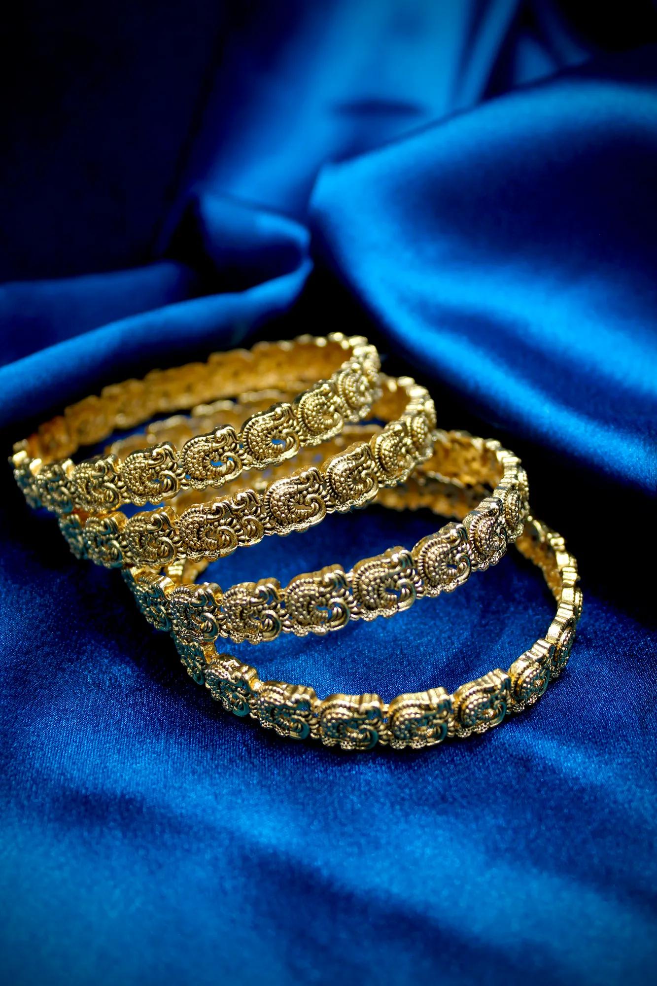 Antique Peacock Motif Designer Bangles Set — Image 3