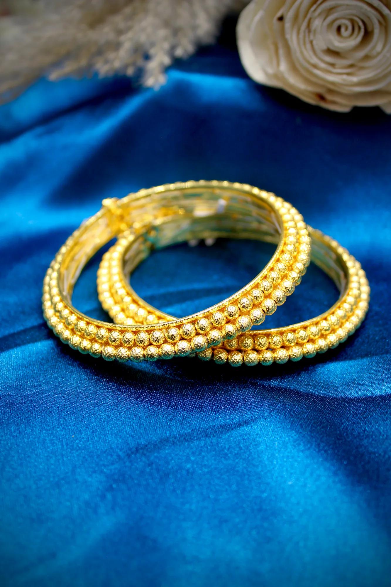 Classic Gold Beaded Bangles (Set of 2) — Image 3