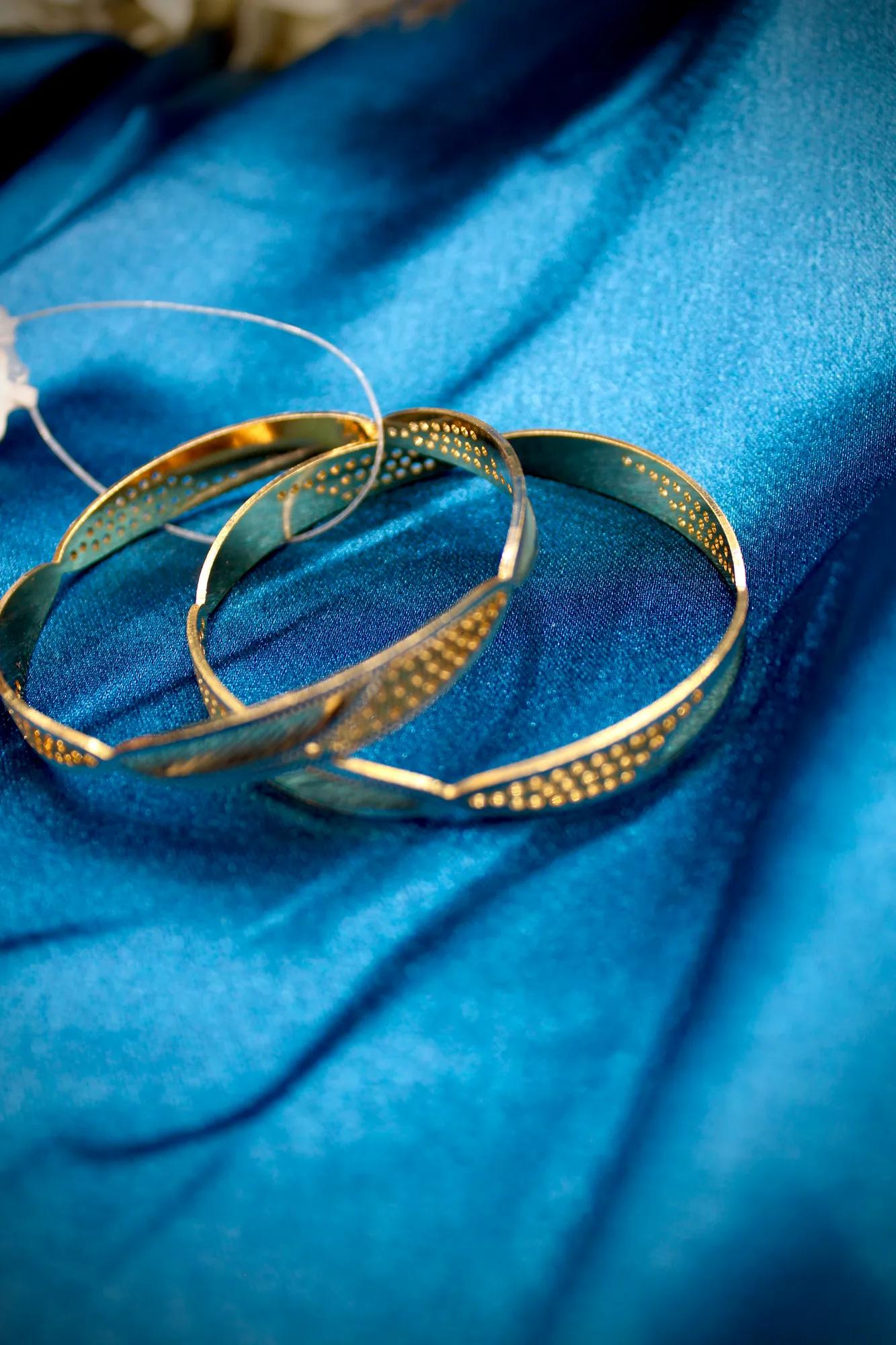 Minimalist Textured Gold Finish Bangles (Set of 3) — Image 3