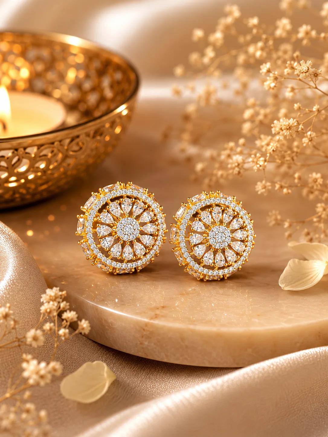 Royal Floral AD Stone Stud Earrings