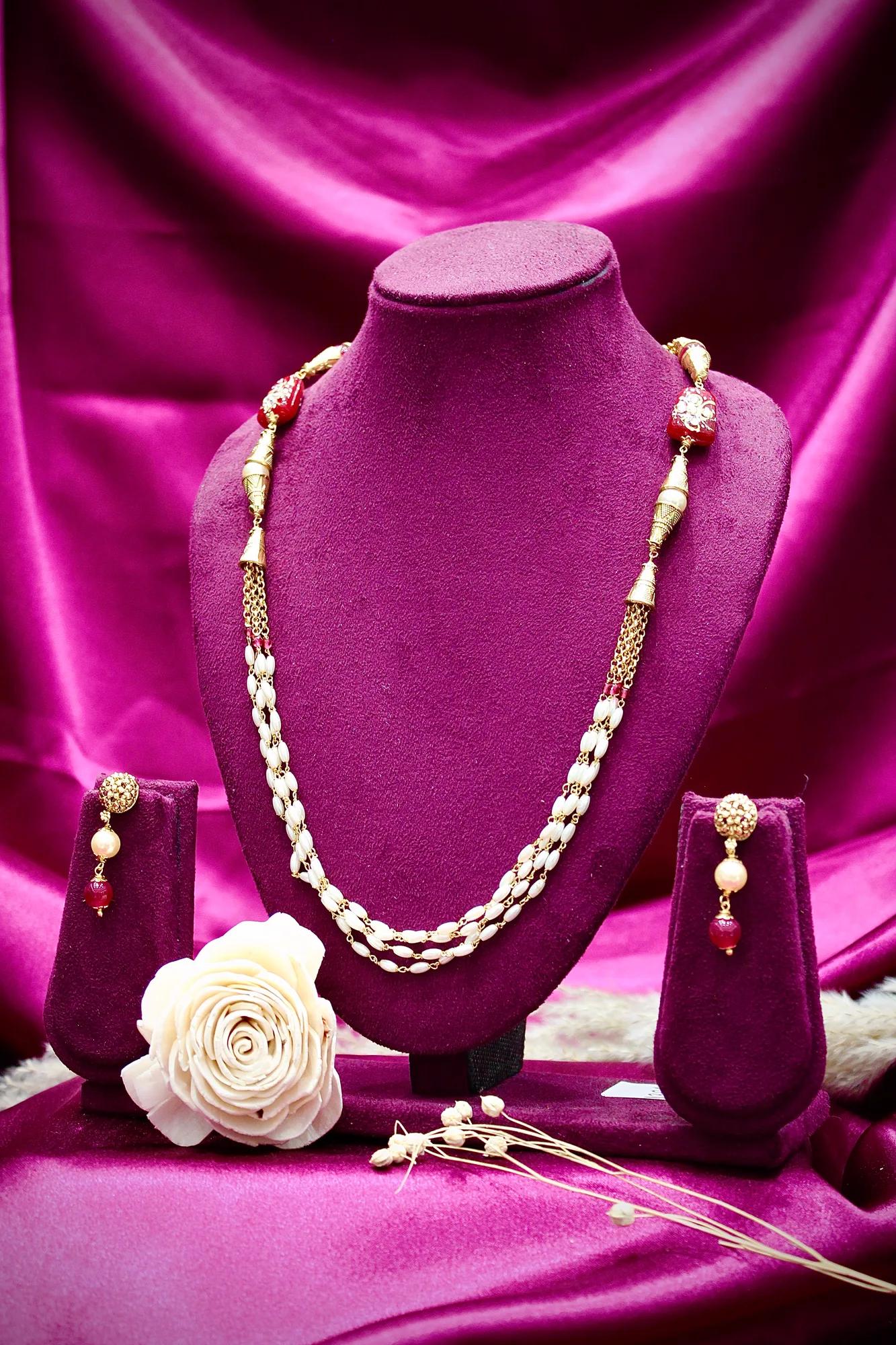 Elegant Pearl Beaded Traditional Necklace Set — Image 3