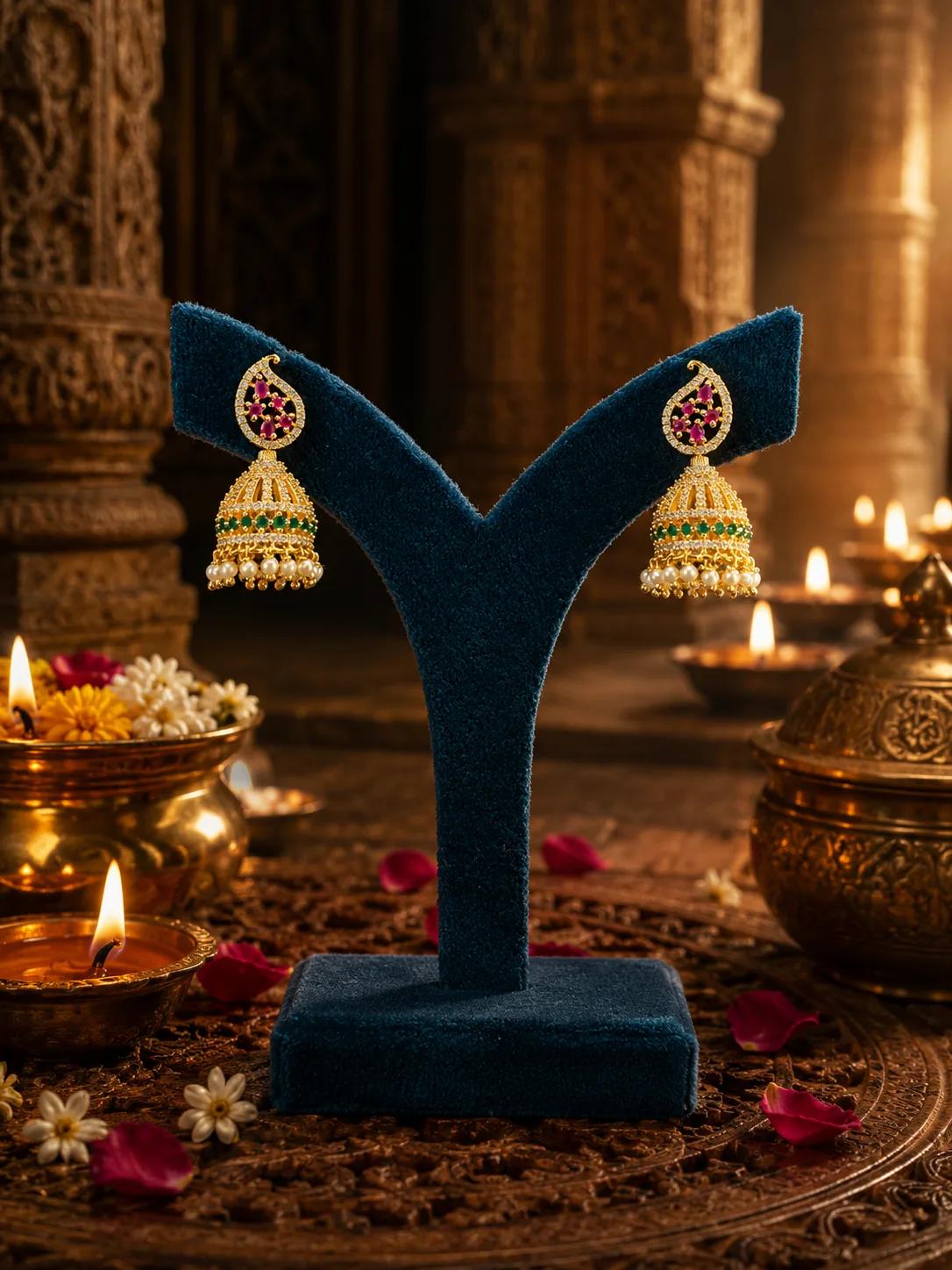 Royal Multi-Color Stone Pearl Jhumka Earrings