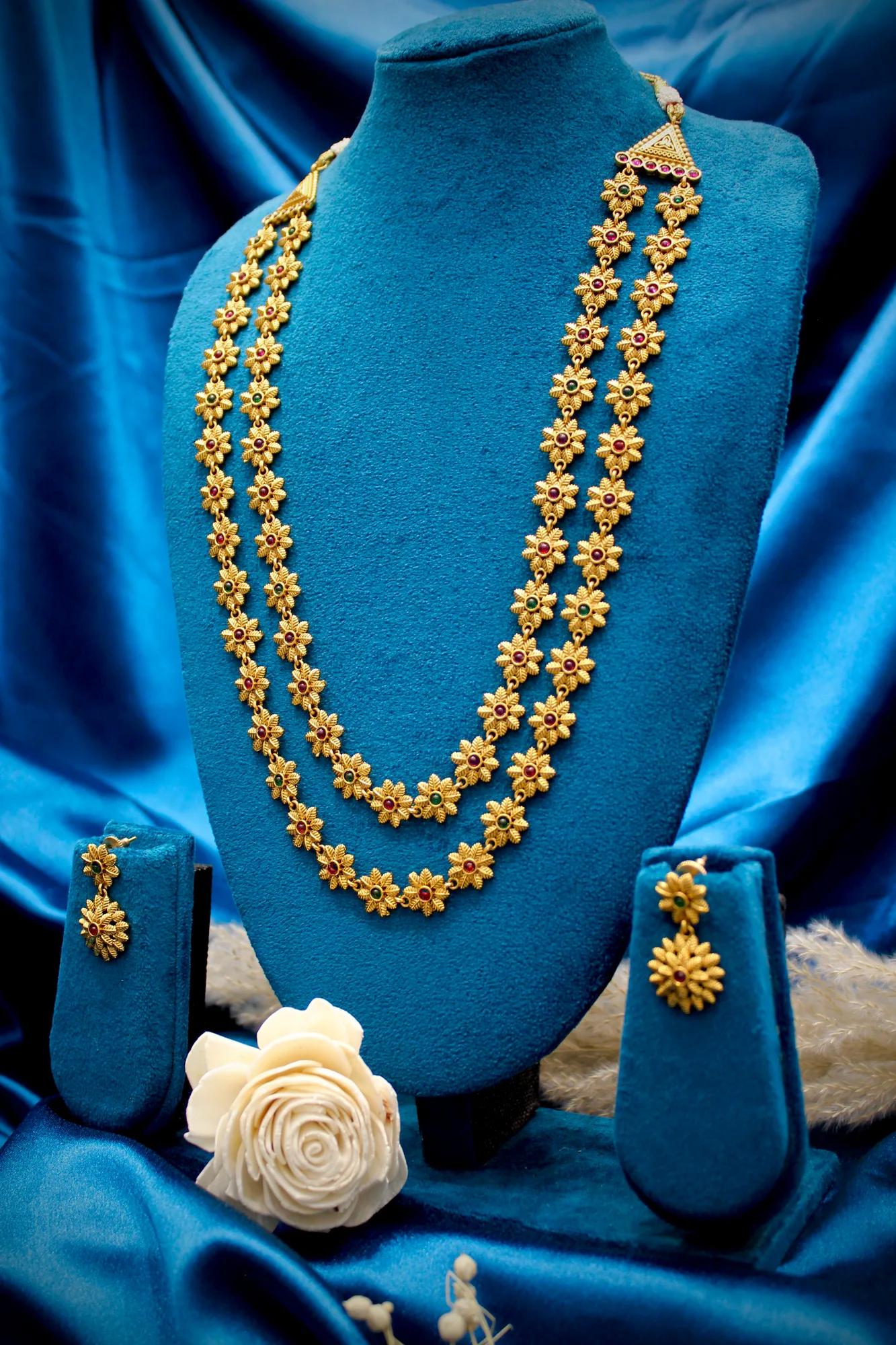 Traditional Floral Gold-Tone Necklace Set — Image 3