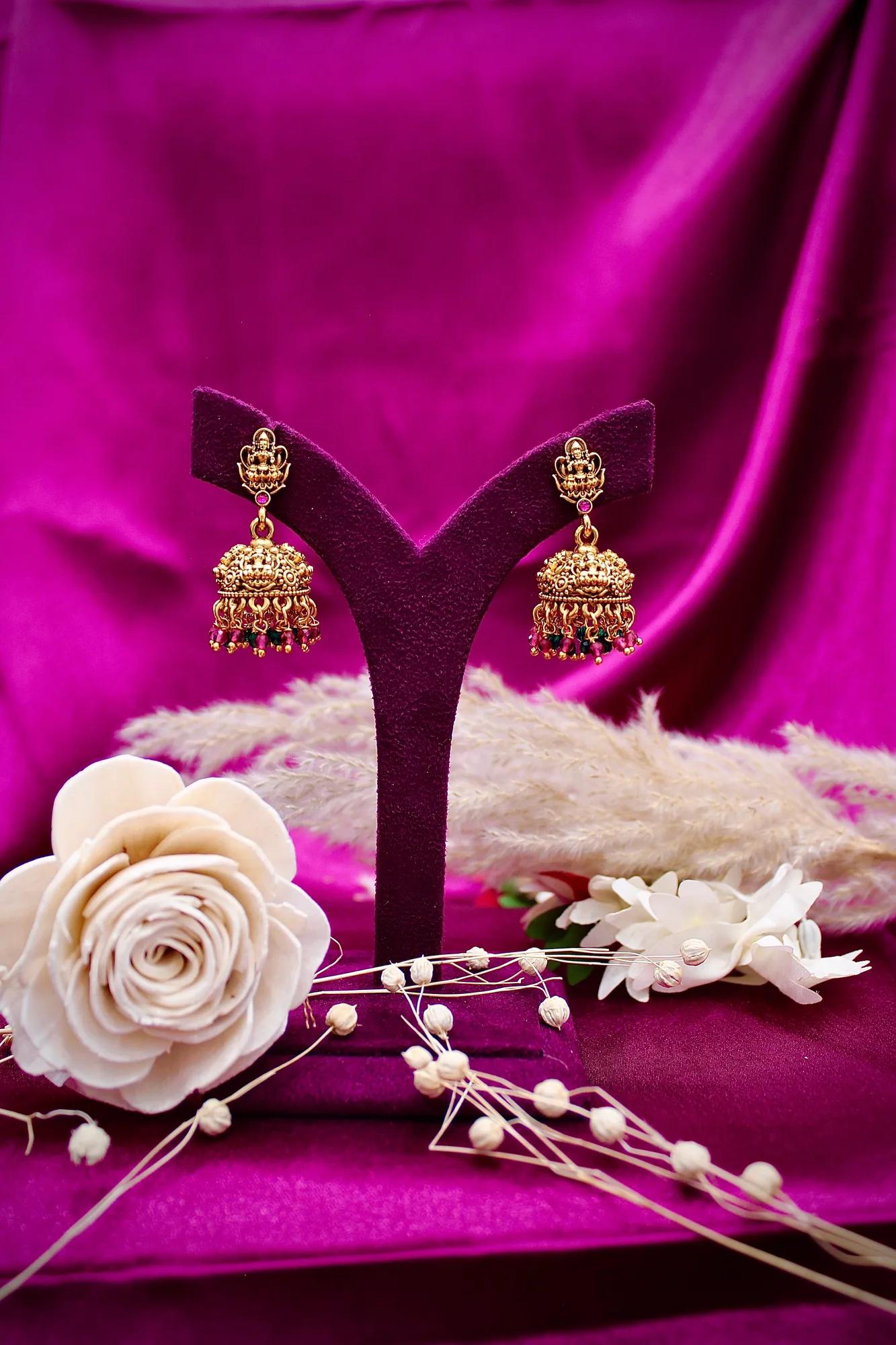 Royal Temple Lakshmi Long Haram Necklace Set — Image 2