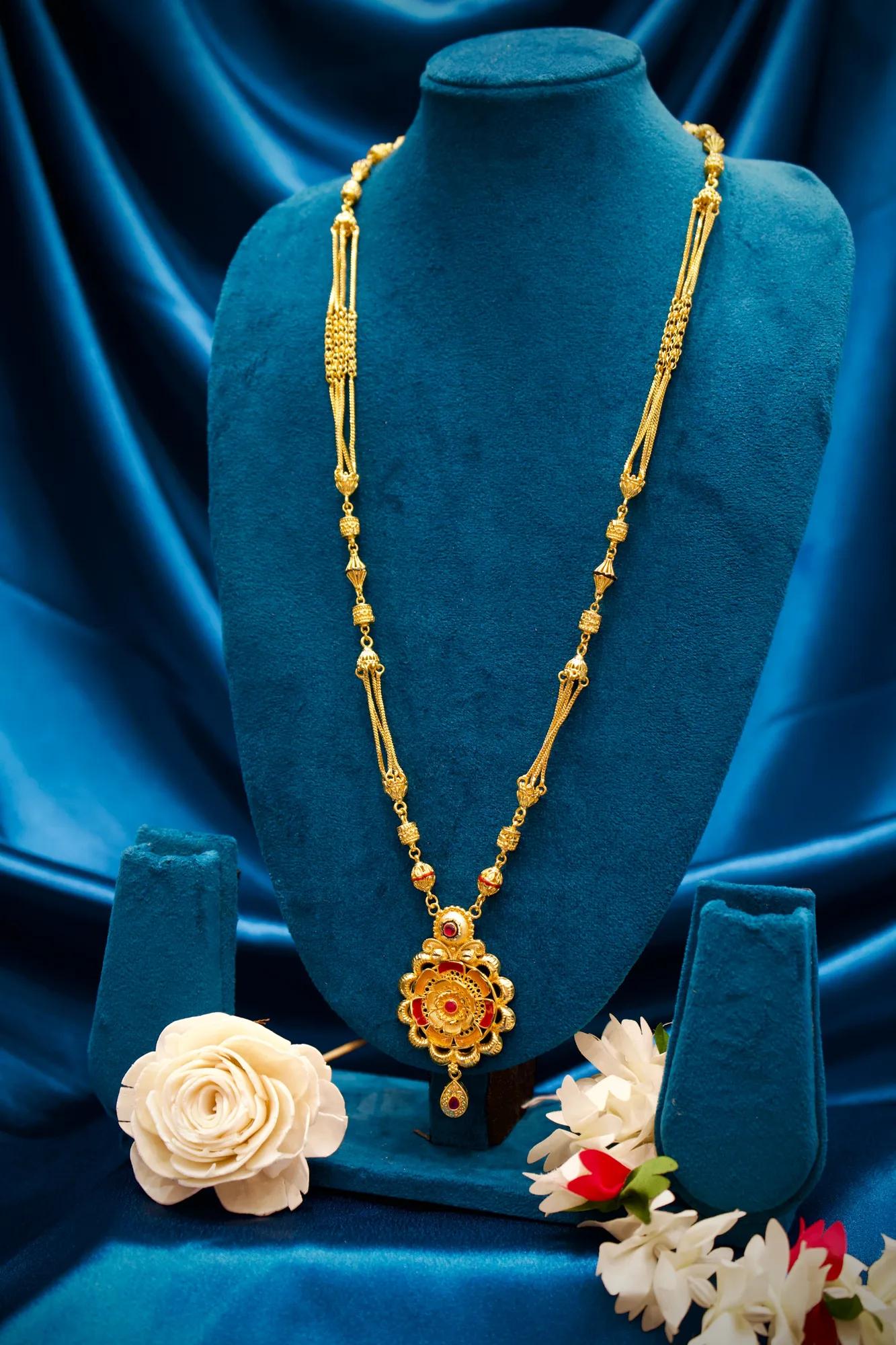 Floral Ruby Accent Long Chain Mangalsutra — Image 3