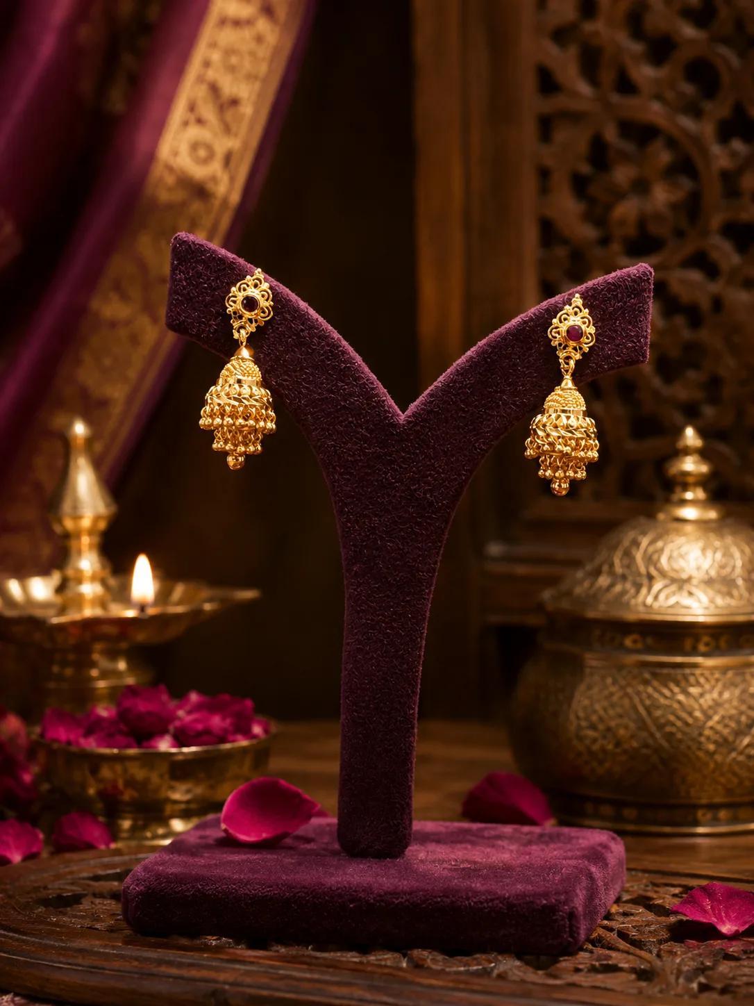 Royal Floral Gold Jhumka Earrings