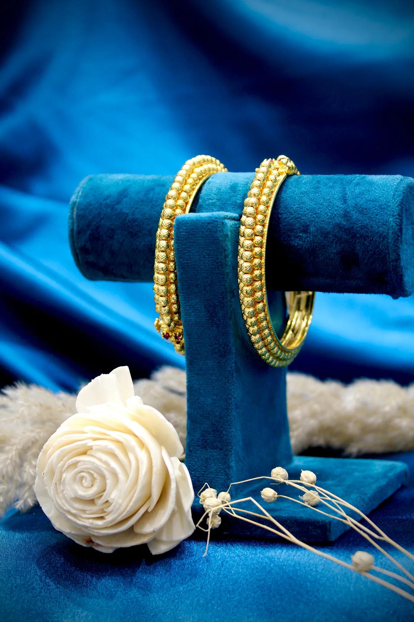 Classic Gold Beaded Bangles (Set of 2) — Image 2