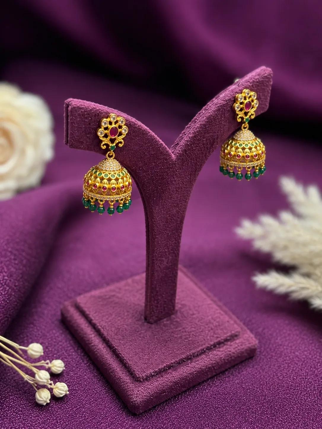 Royal Ruby & Emerald AD Jhumka Earrings — Image 2