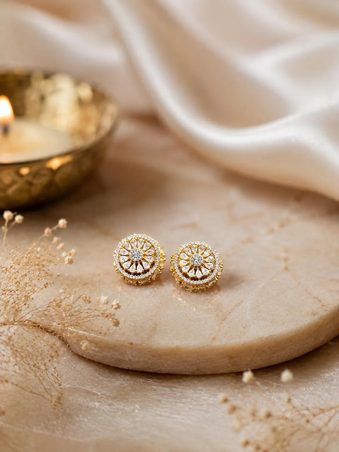 Royal Floral AD Stone Stud Earrings — Image 2