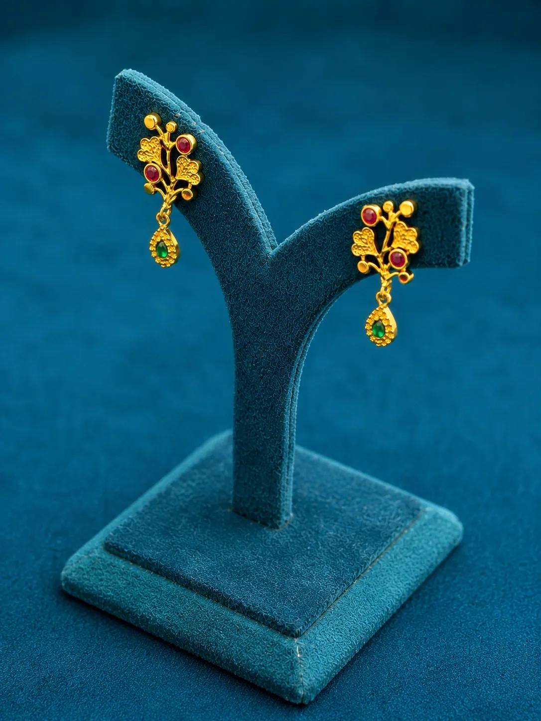 Elegant Floral AD Drop Stud Earrings with Emerald Accent — Image 2