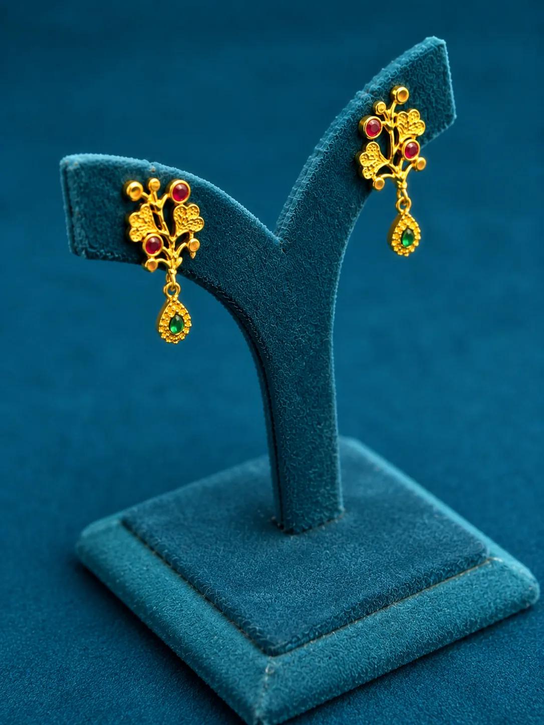 Elegant Floral AD Drop Stud Earrings with Emerald Accent — Image 3