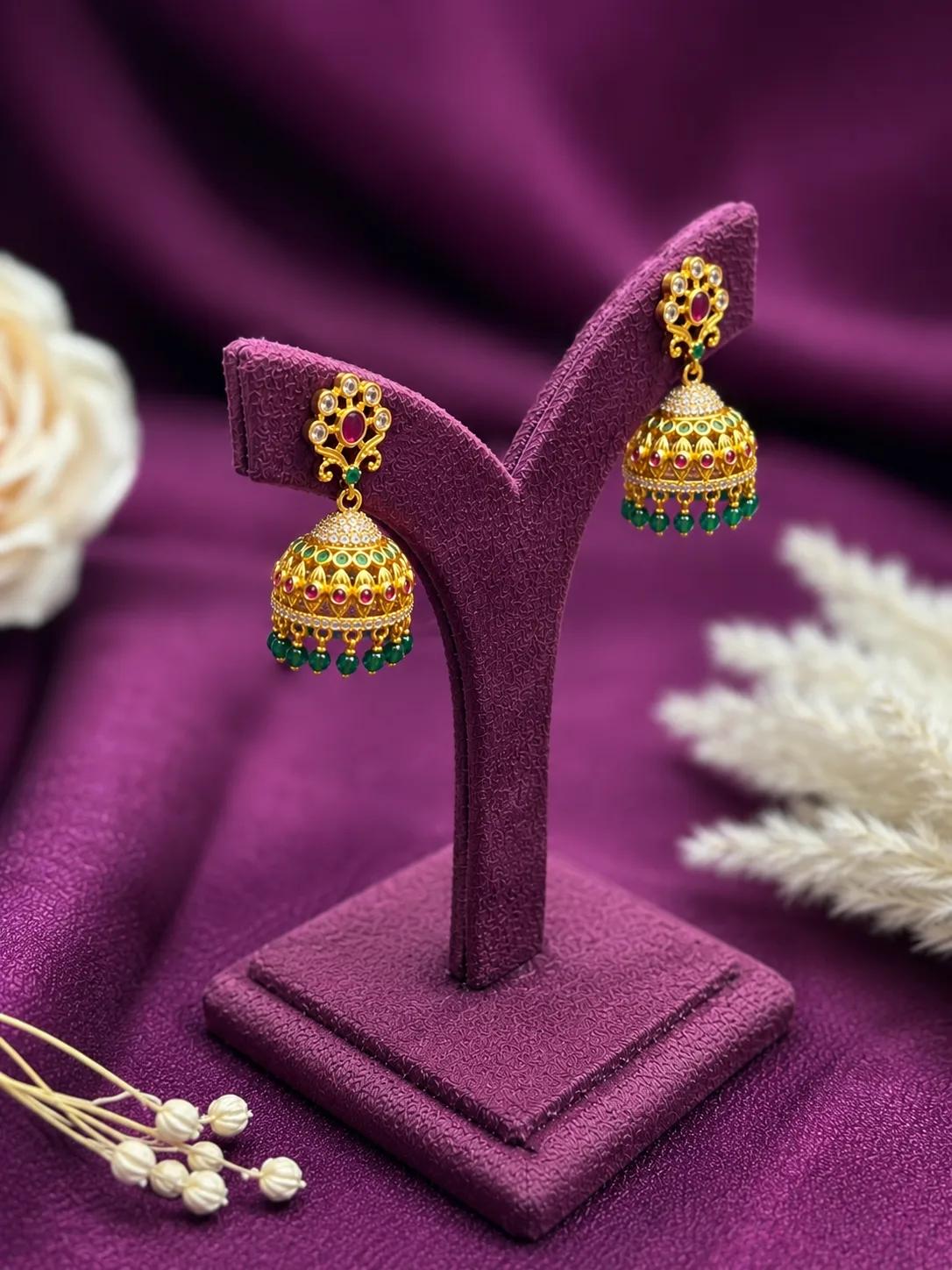 Royal Ruby & Emerald AD Jhumka Earrings — Image 3
