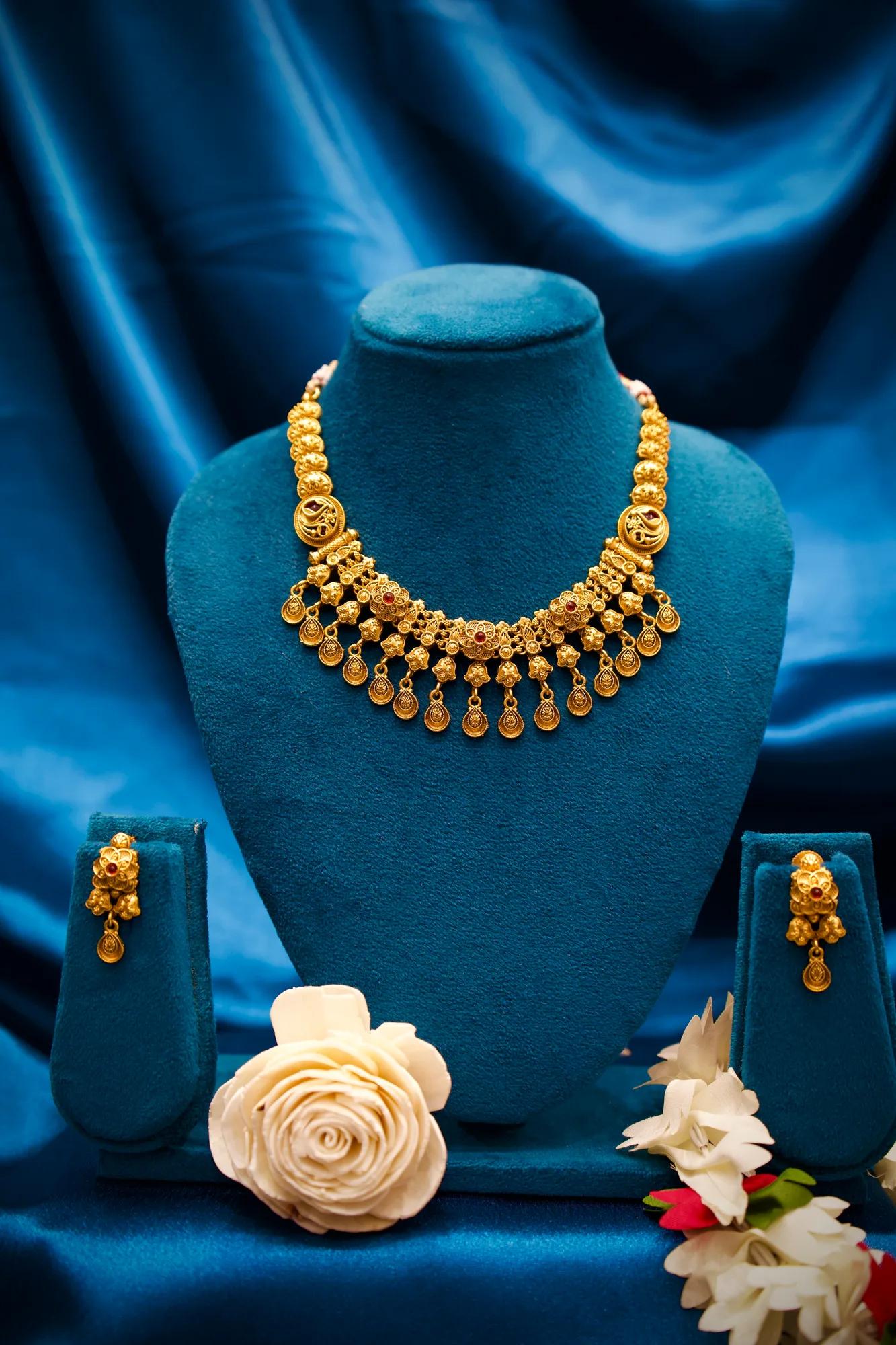 Traditional Floral Lakshmi Drop Choker Necklace Set