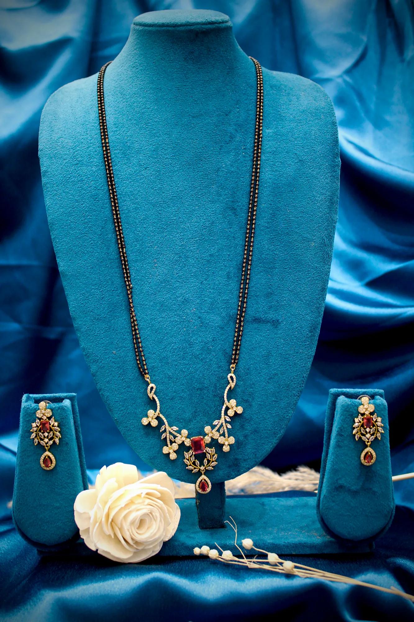 Victorian Floral Ruby Mangalsutra Set