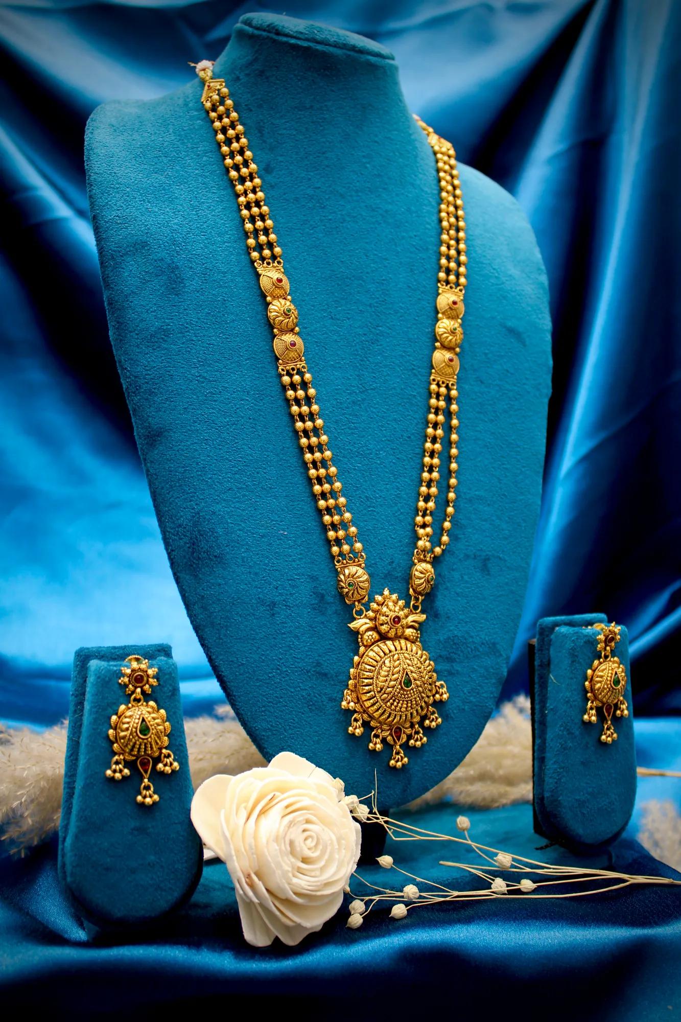 Royal Antique Lakshmi Temple Long Haram Set