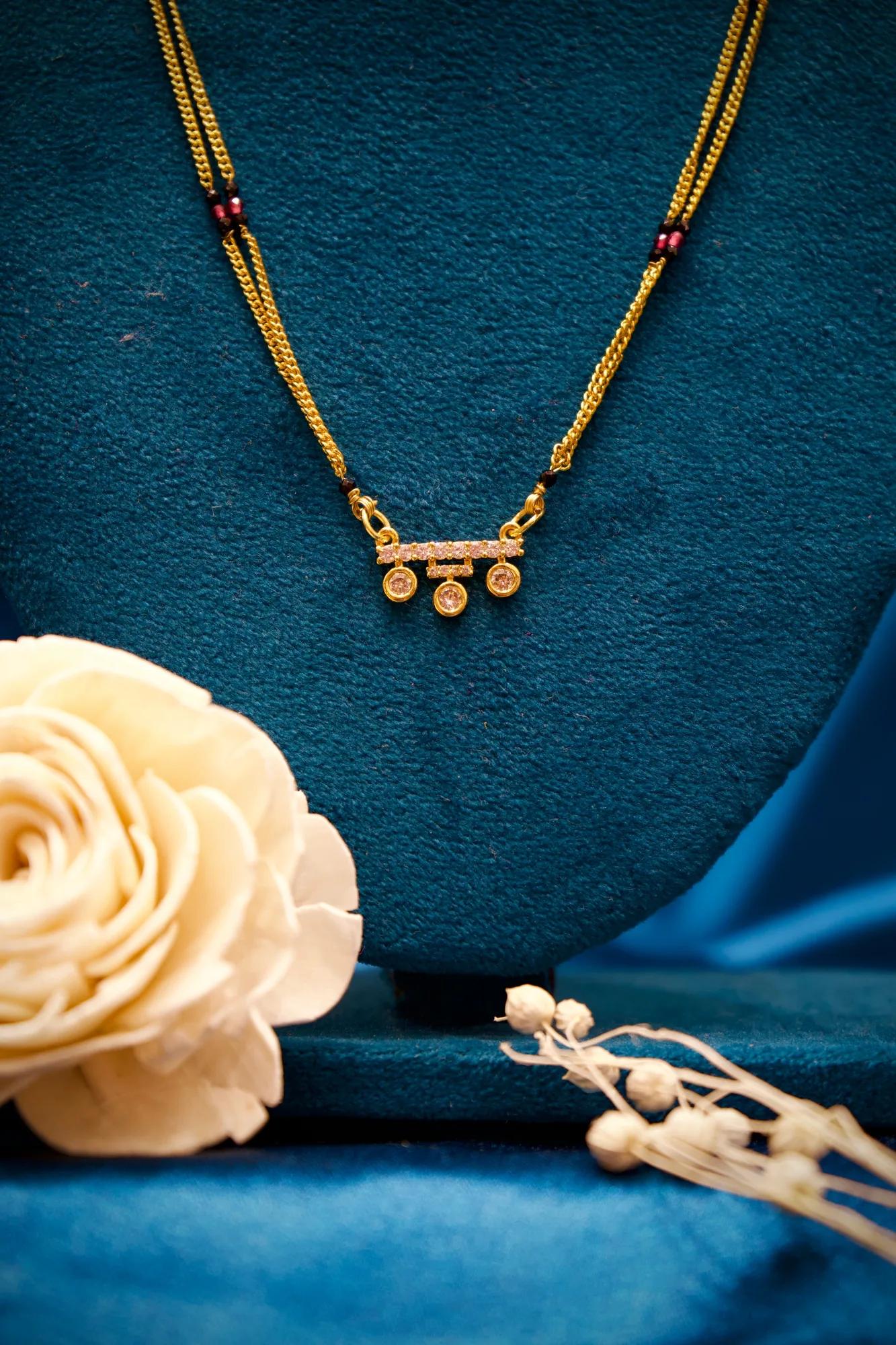 Elegant Diamond Accent Mangalsutra with Triple Drop Charms