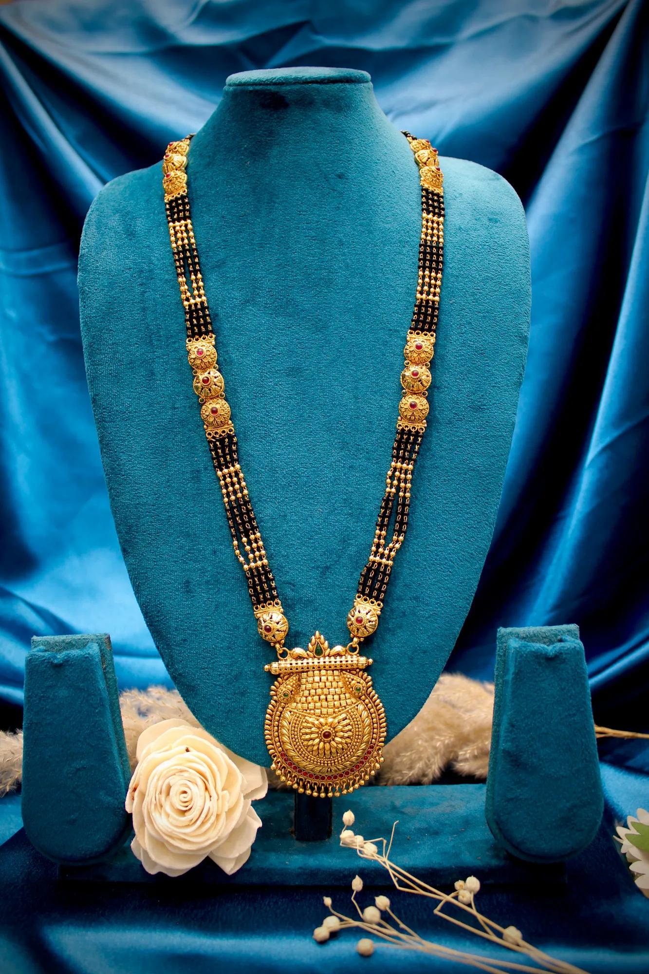 Royal Antique Temple Long Mangalsutra with Grand Circular Pendant