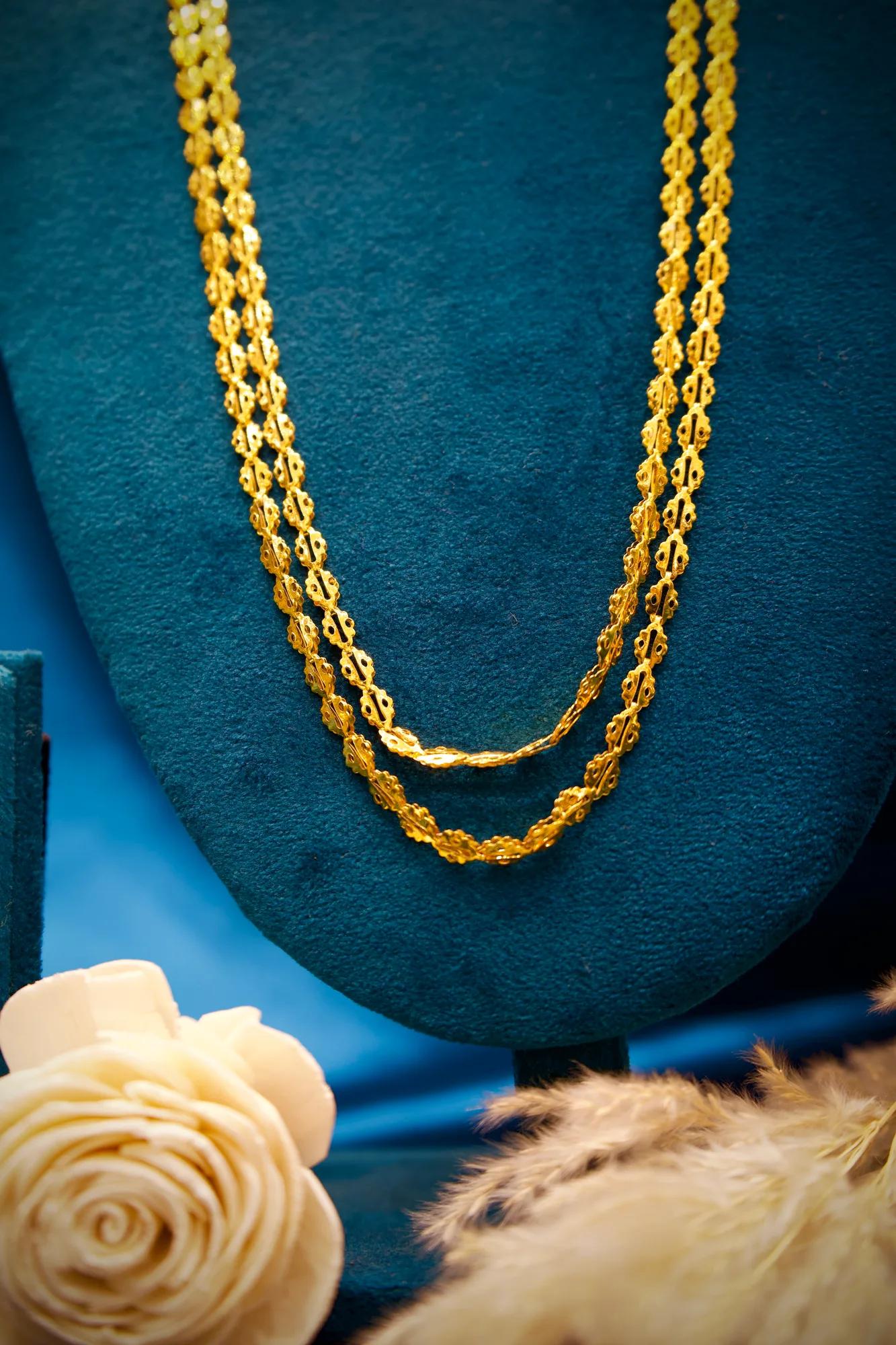 Dual-Layer Traditional Gold-Tone Long Chain Necklace