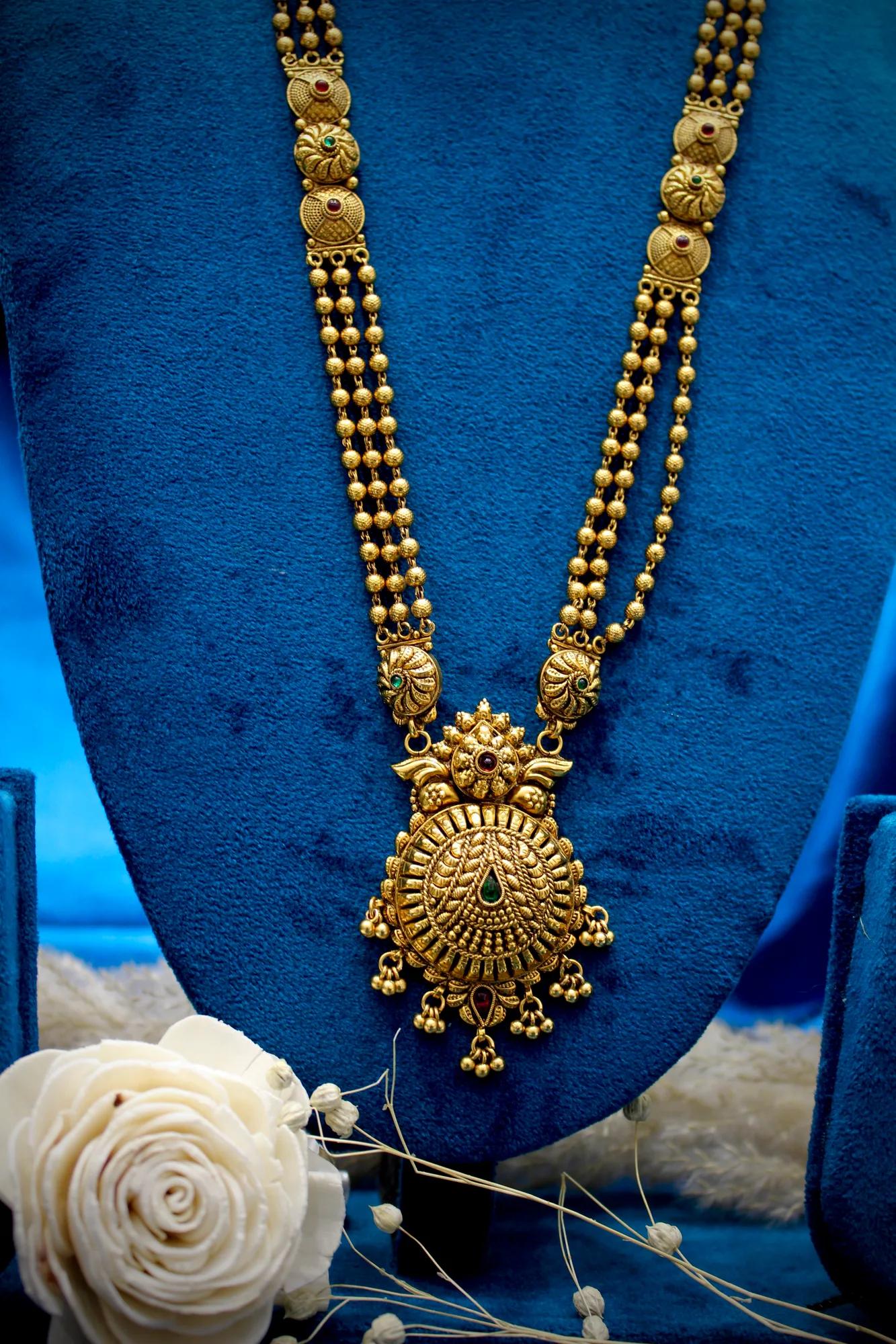 Royal Antique Lakshmi Temple Long Haram Set