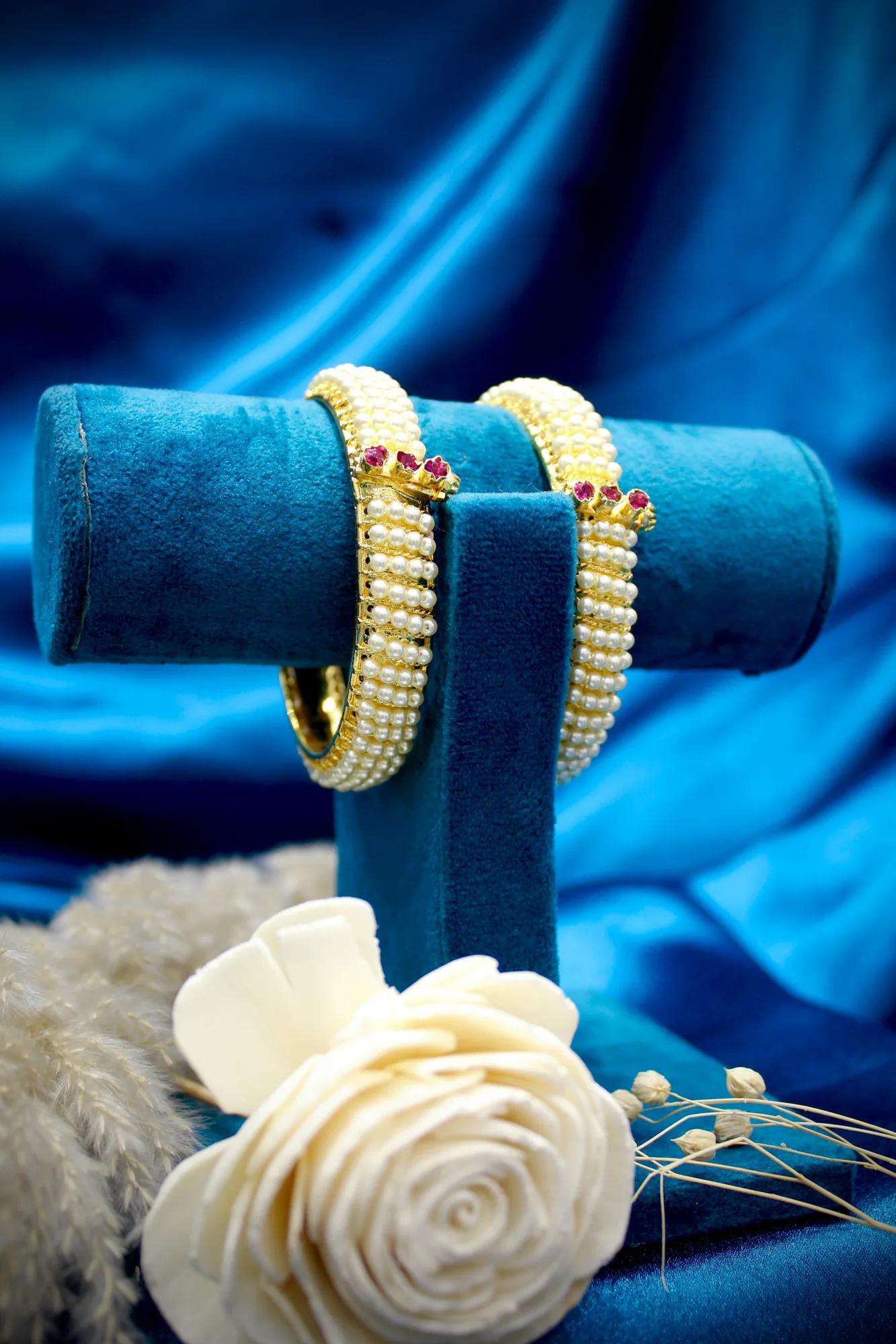Multi-Row Pearl Designer Openable Bangles (Set of 2)