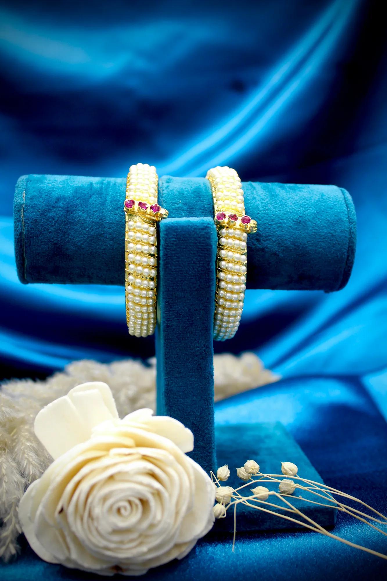 Multi-Row Pearl Designer Openable Bangles (Set of 2)