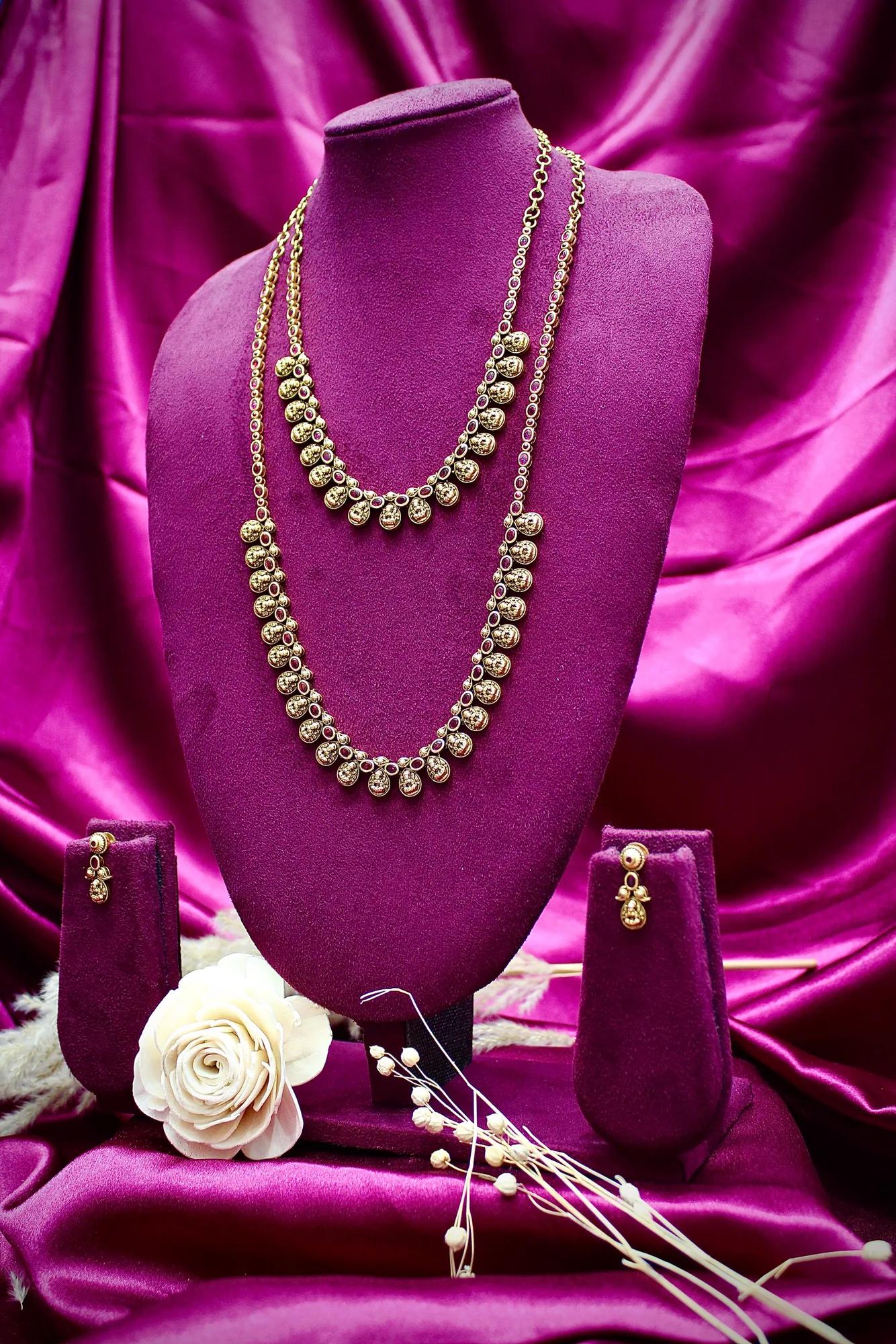 Dual Layer CZ Teardrop Necklace Set