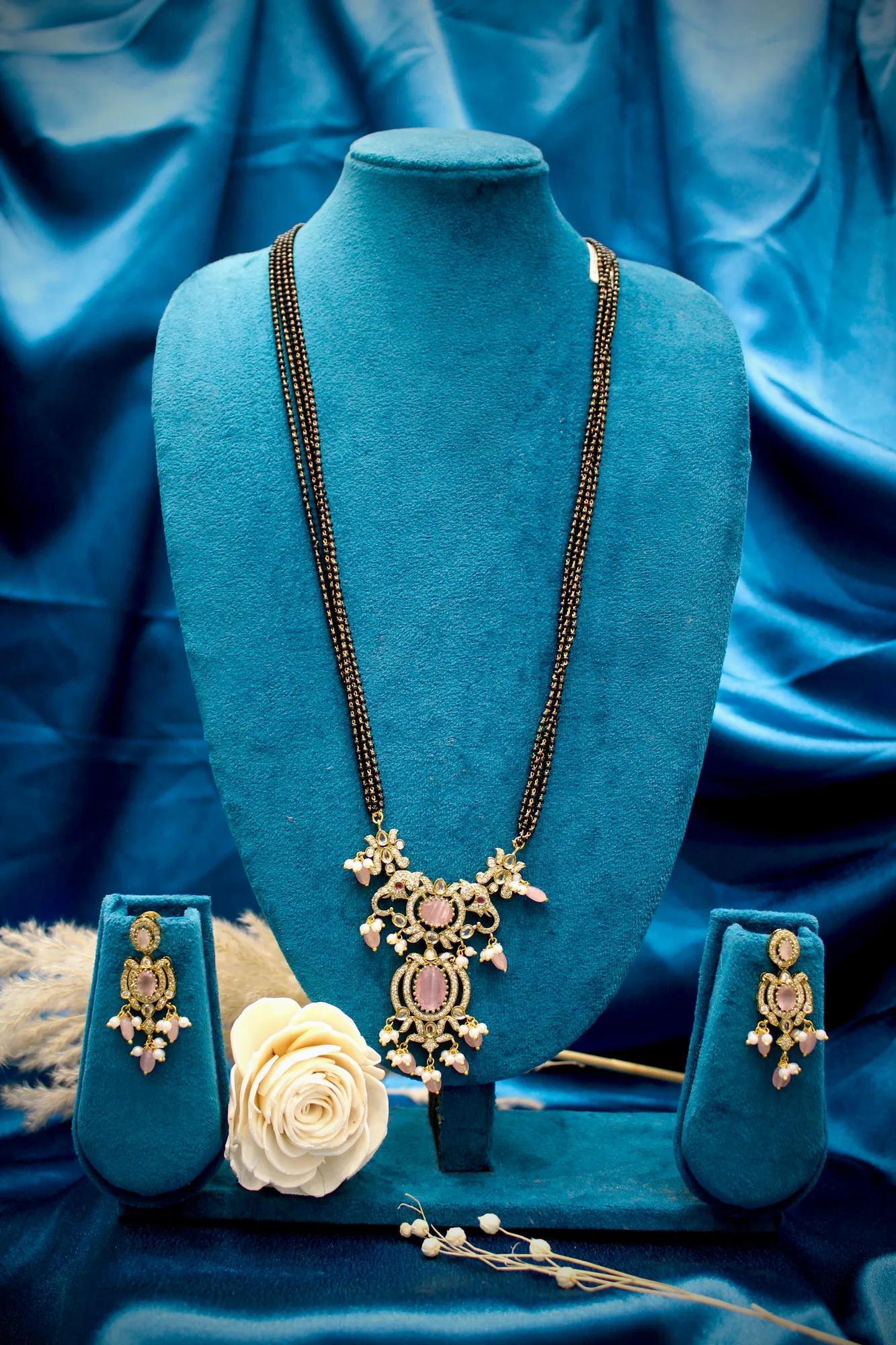Victorian Rose Quartz Floral Mangalsutra Set