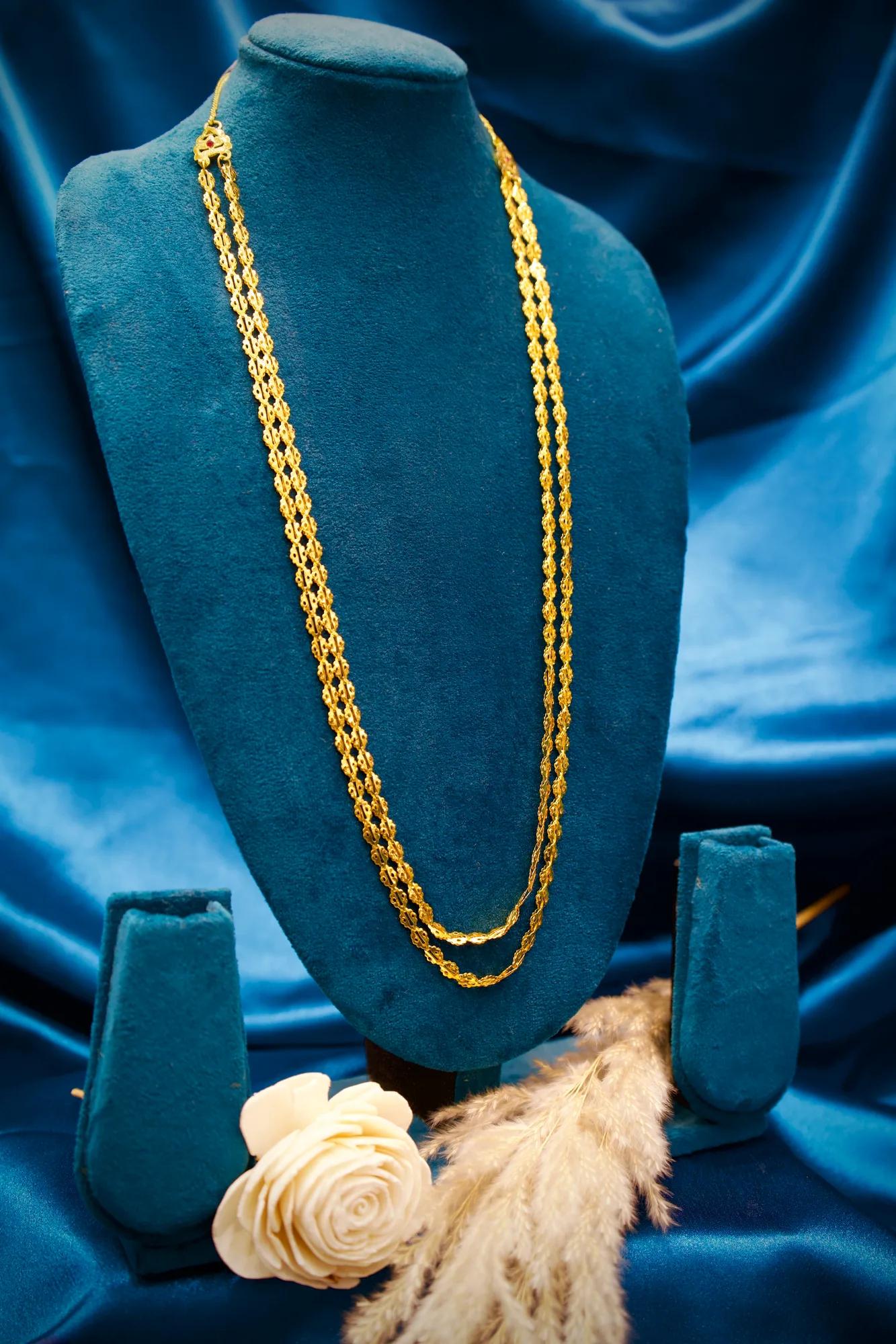 Dual-Layer Traditional Gold-Tone Long Chain Necklace
